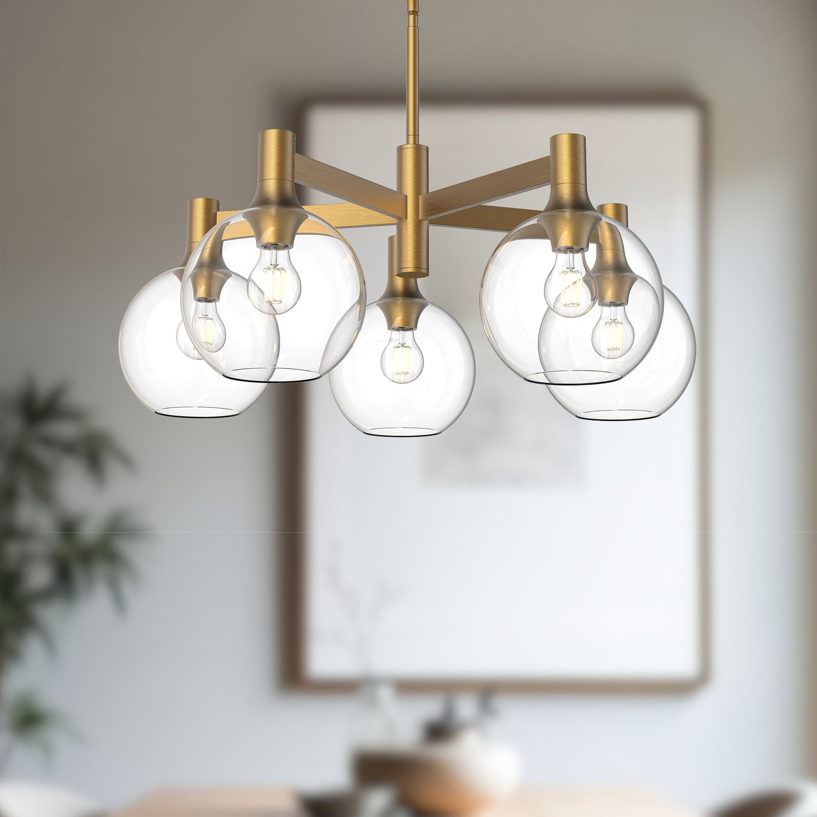 Castilla 29-in Aged Gold/Clear Glass 5 Lights Chandeliers