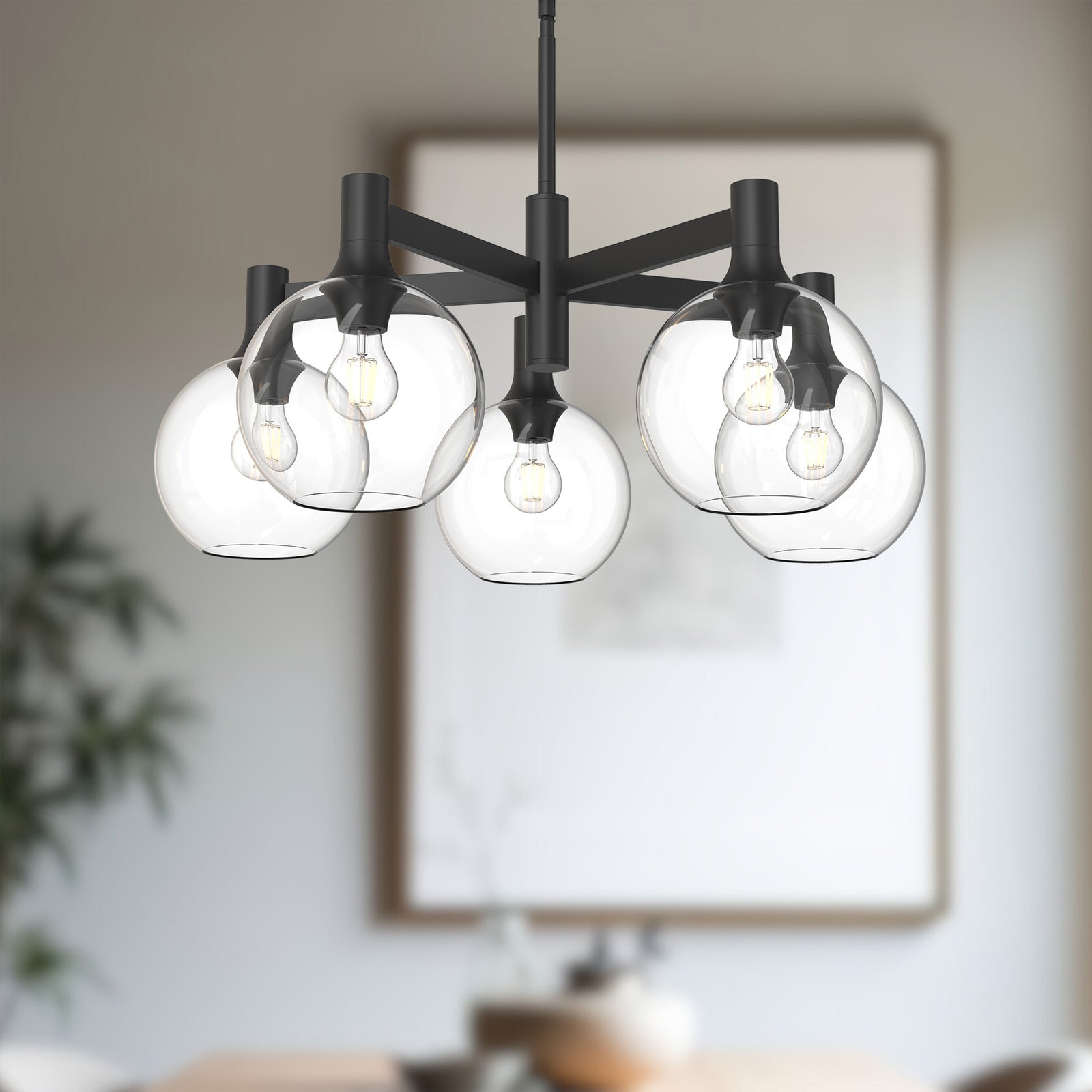 Castilla 29-in Clear Glass/Matte Black 5 Lights Chandeliers