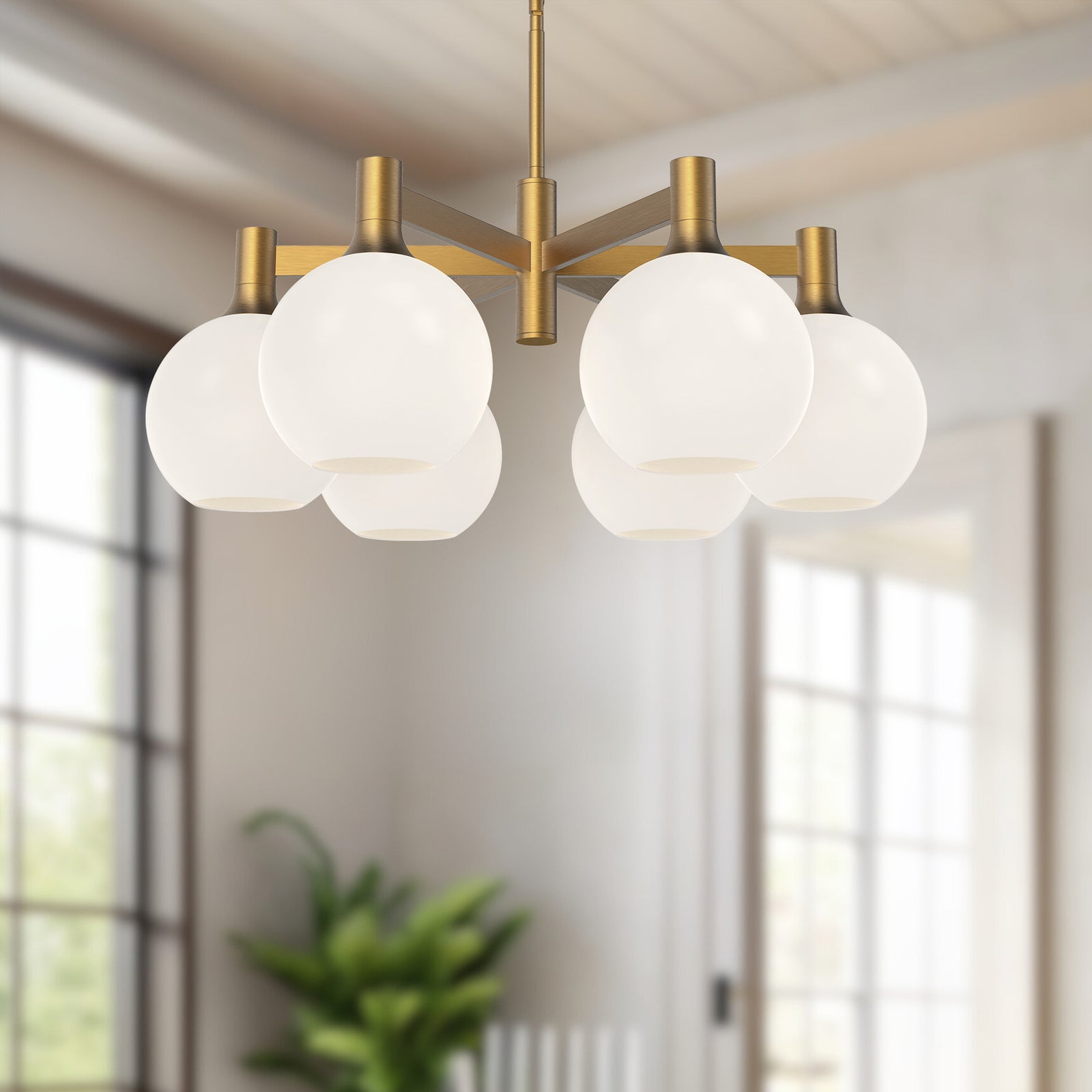 Castilla 29-in Aged Gold/Opal Matte Glass 6 Lights Chandeliers