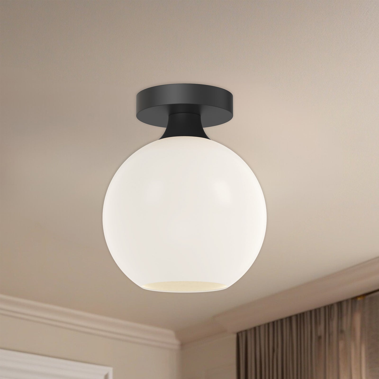 Castilla 8-in Matte Black/Opal Matte Glass 1 Light Flush Mount