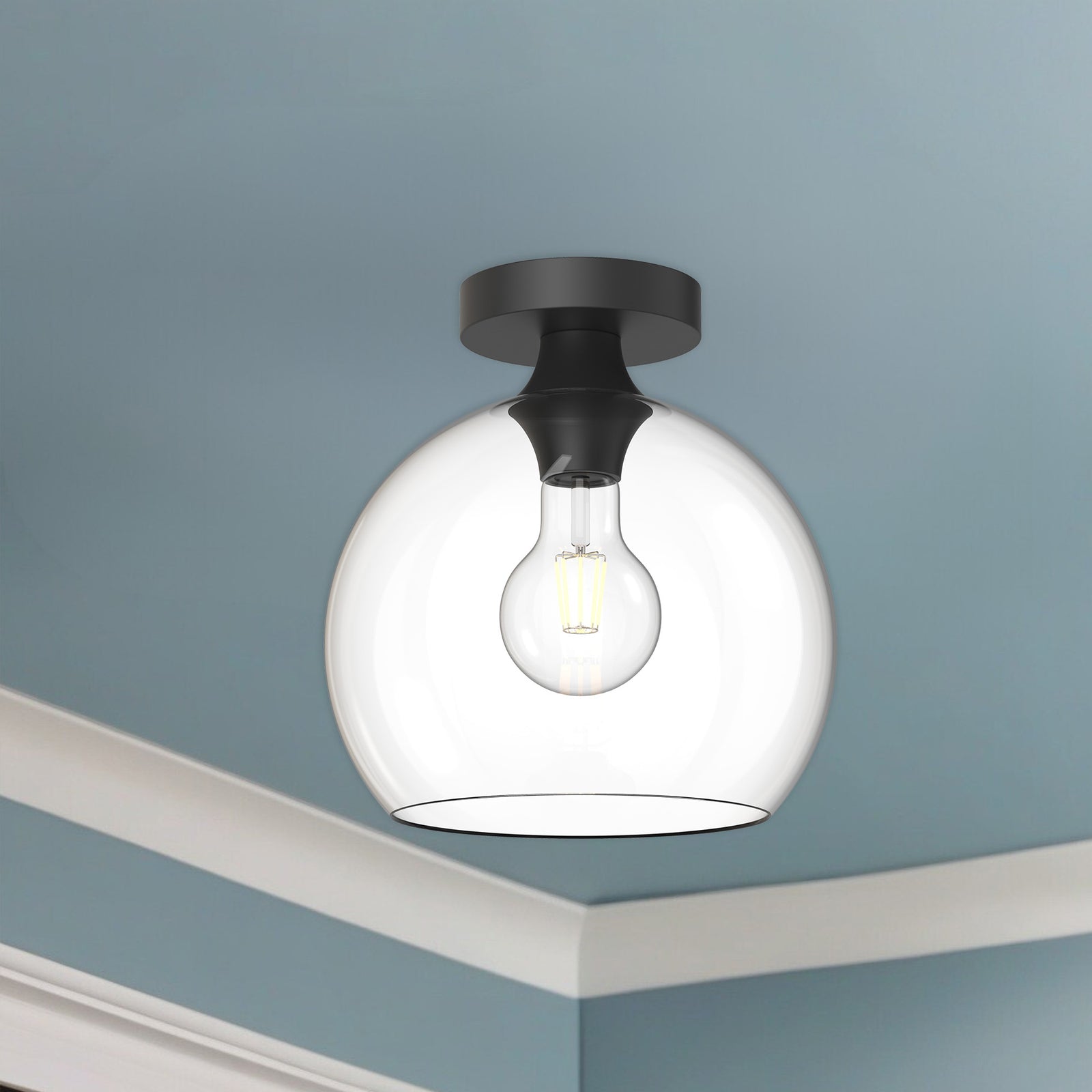 Castilla 10-in Clear Glass/Matte Black 1 Light Flush Mount