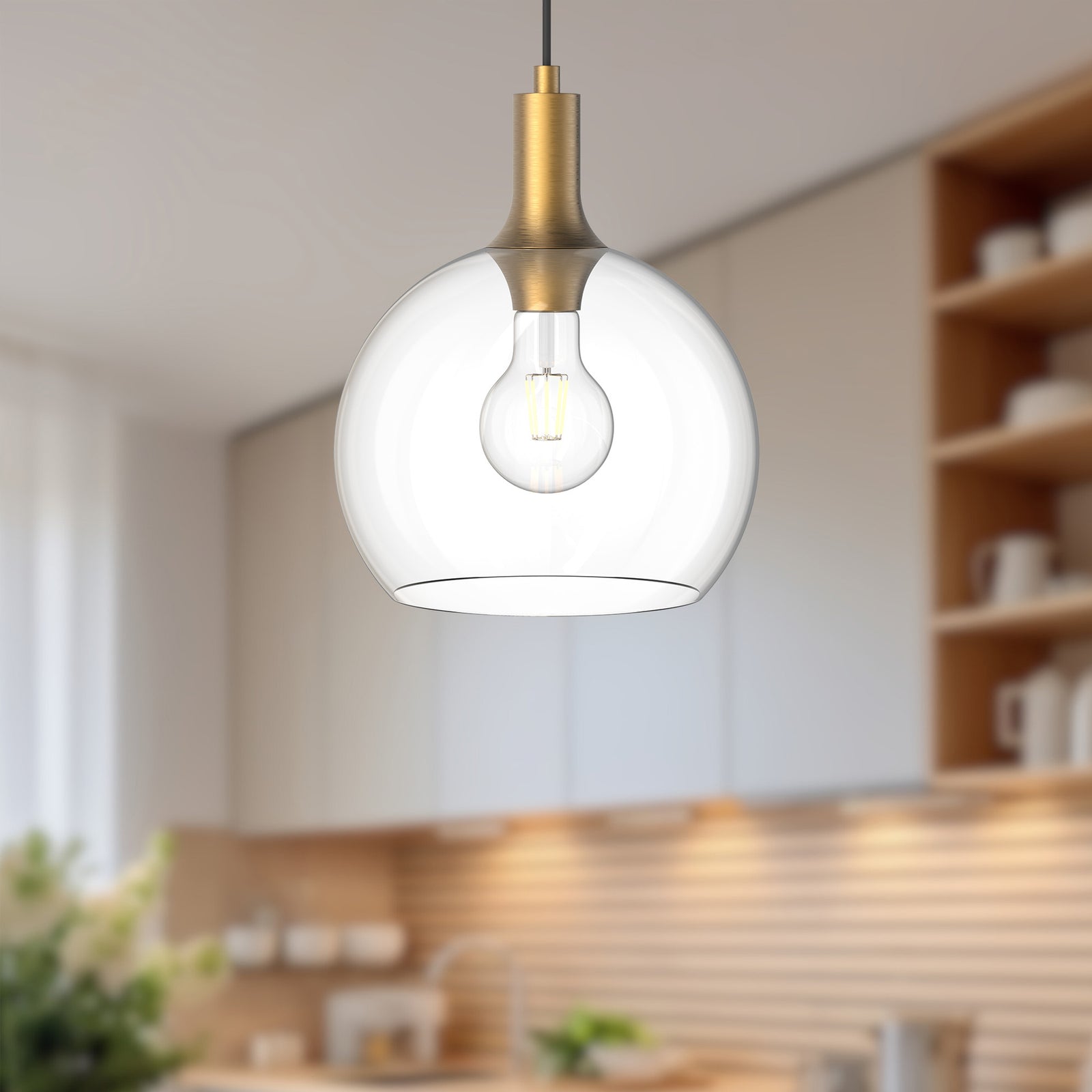 Castilla 10-in Aged Gold/Clear Glass 1 Light Pendant