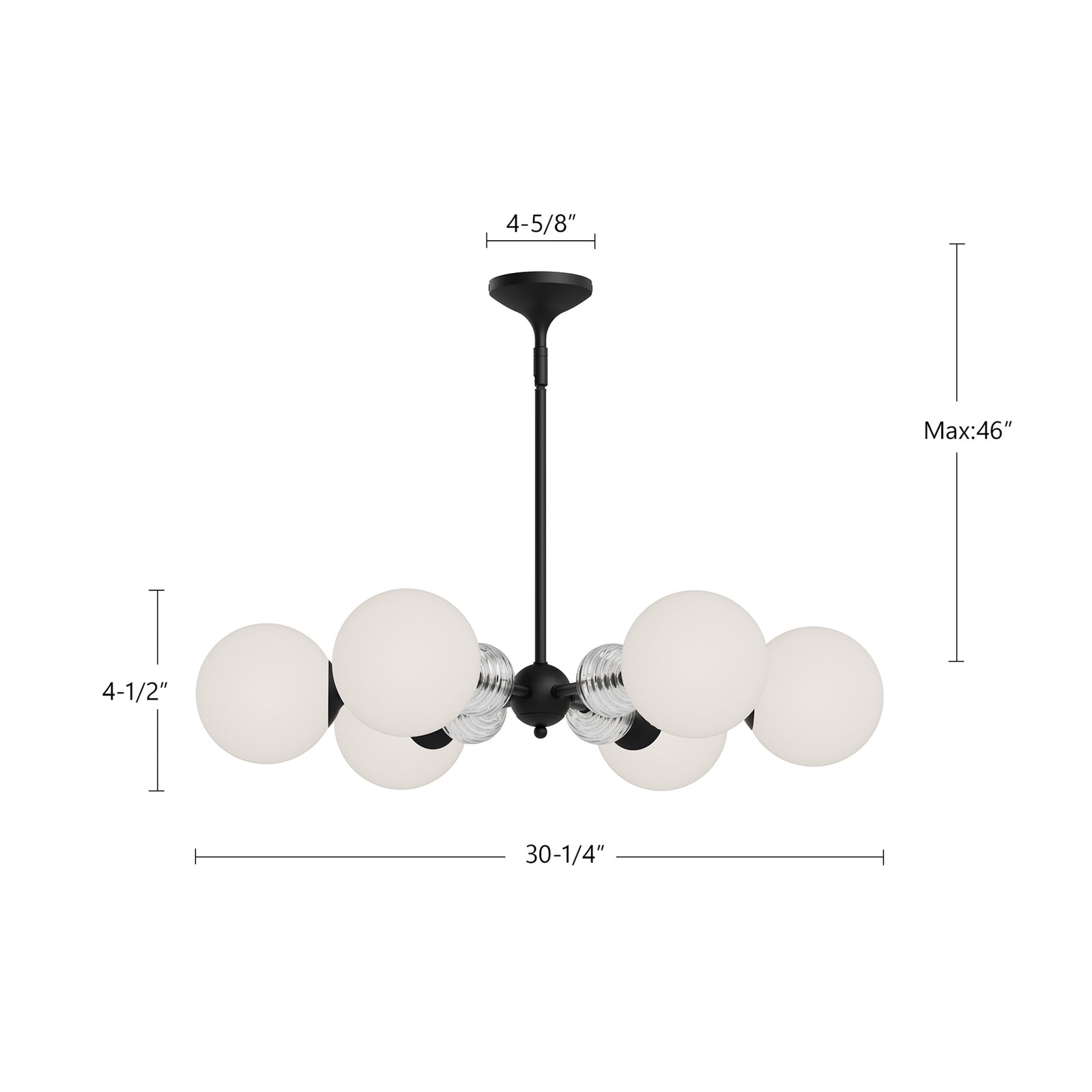 Celia 30-in Matte Black/Opal Glass 6 Lights Chandeliers