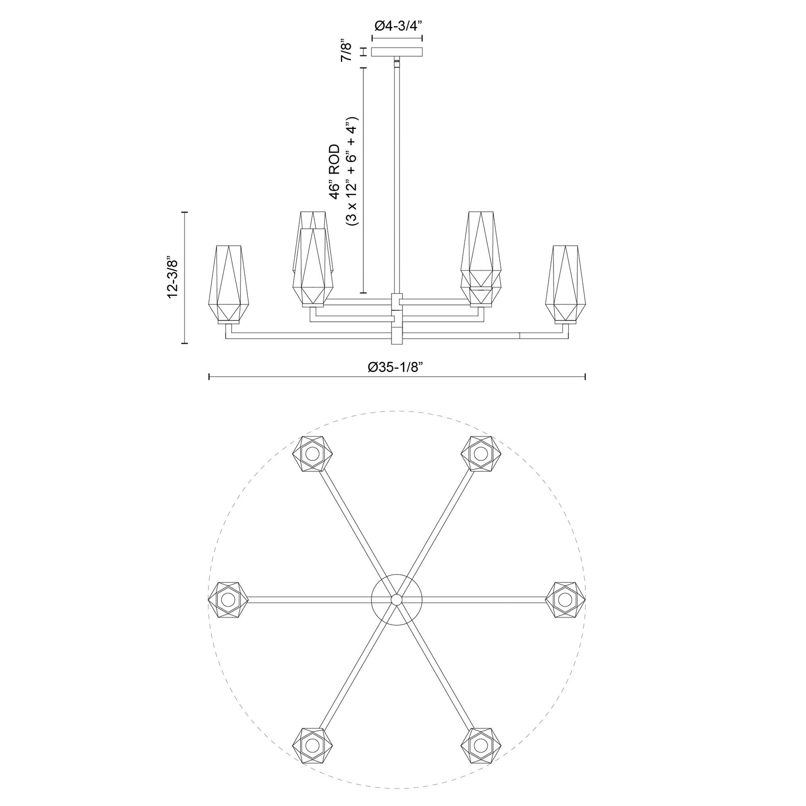 Krysta 35-in Matte Black/Opal Glass 6 Lights Chandelier