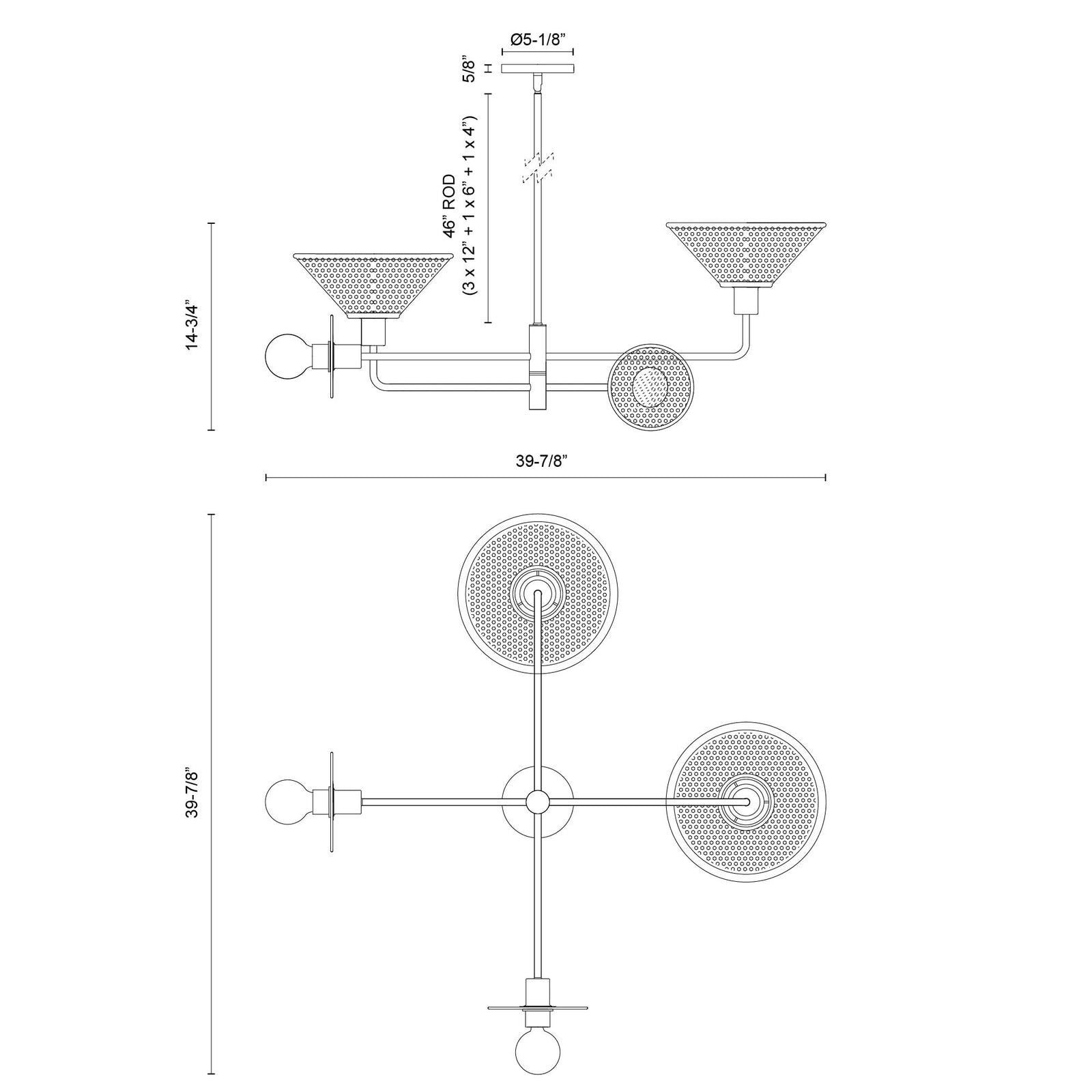 Piper 38-in Matte Black Socket Chandelier