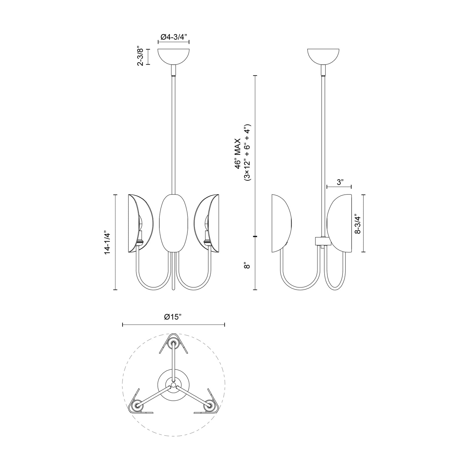 Seno 15-in Aged Gold 3 Lights Chandeliers
