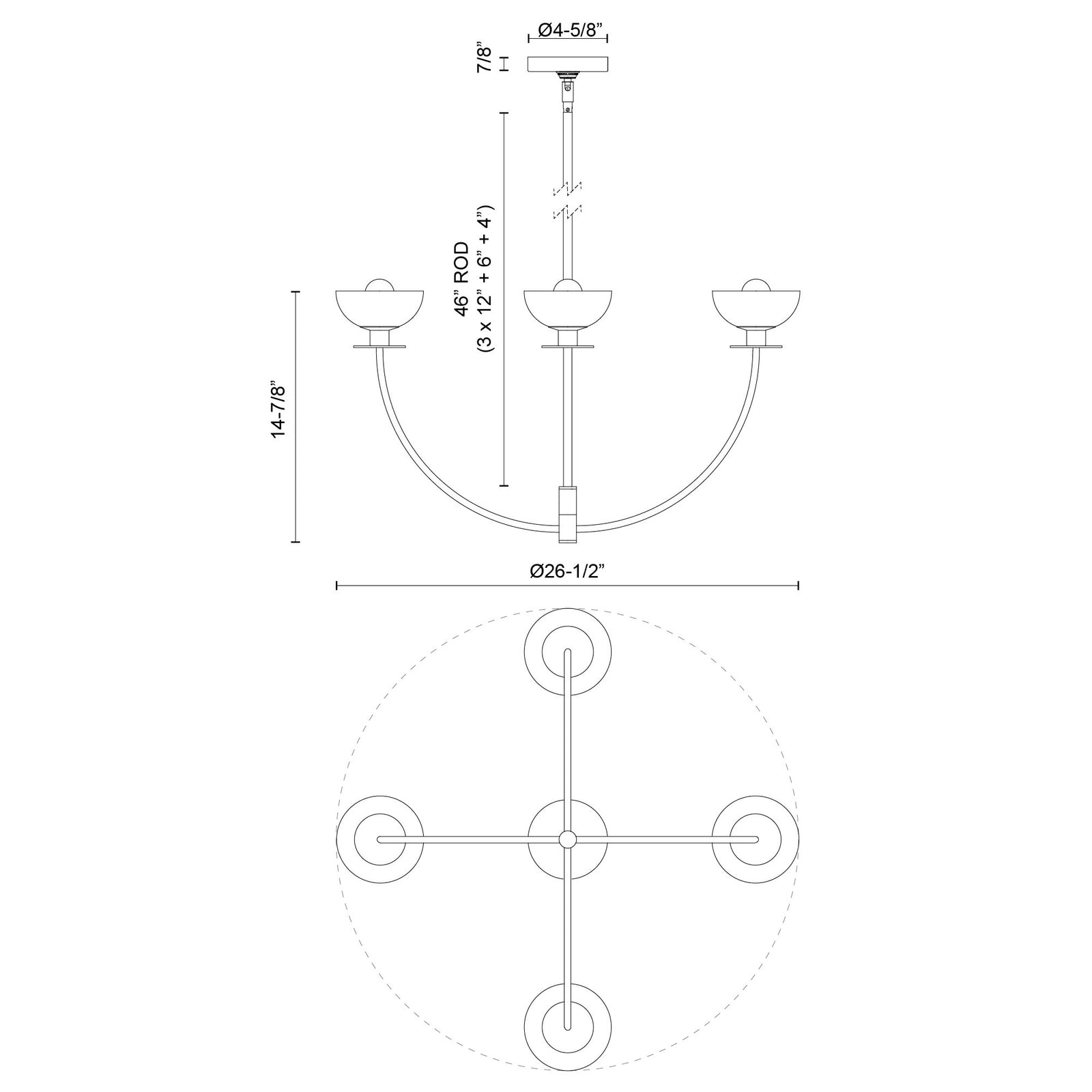 Sylvia 26-in Matte Black/Clear Glass 4 Lights Chandelier