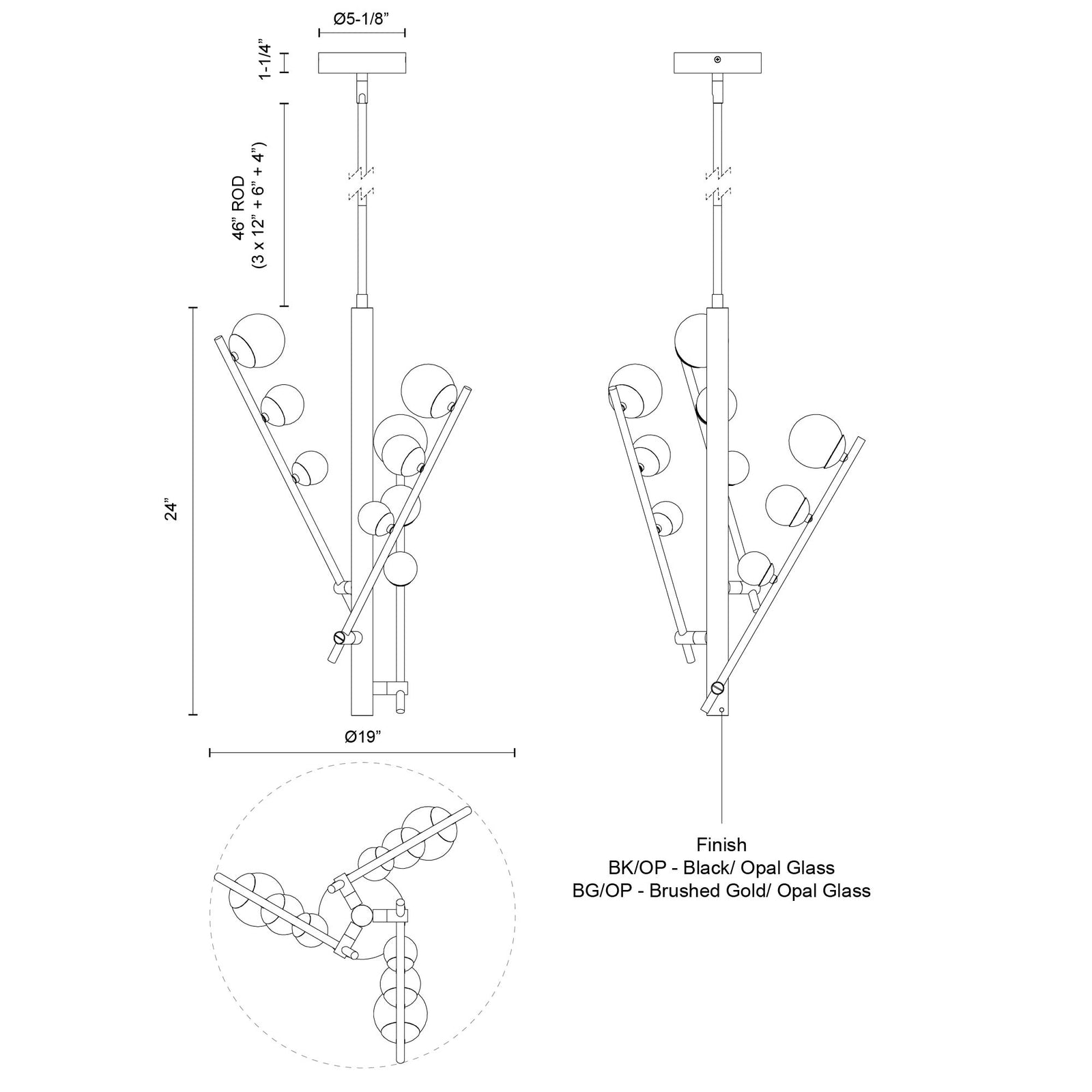 Cypress 19-in Black/Opal Glass LED Chandelier