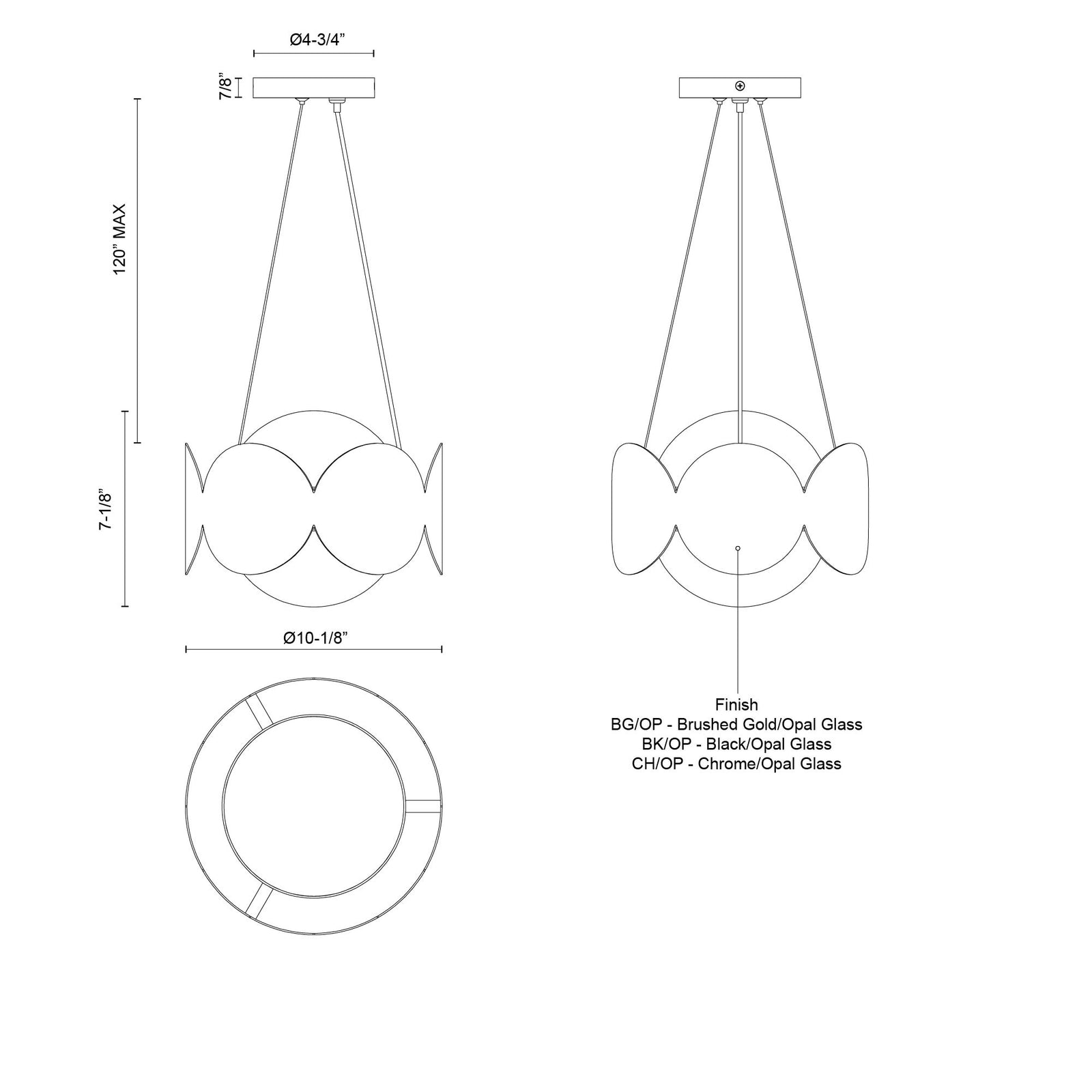 Ciel 10-in Brushed Gold/Opal Glass Socket Chandelier