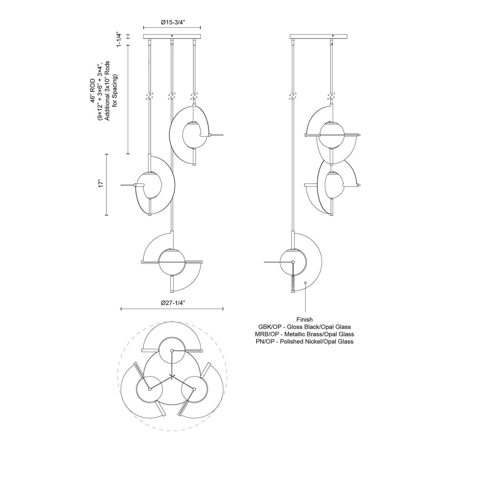 Scorpio 27-in Glossy Black/Opal Glass LED Chandelier