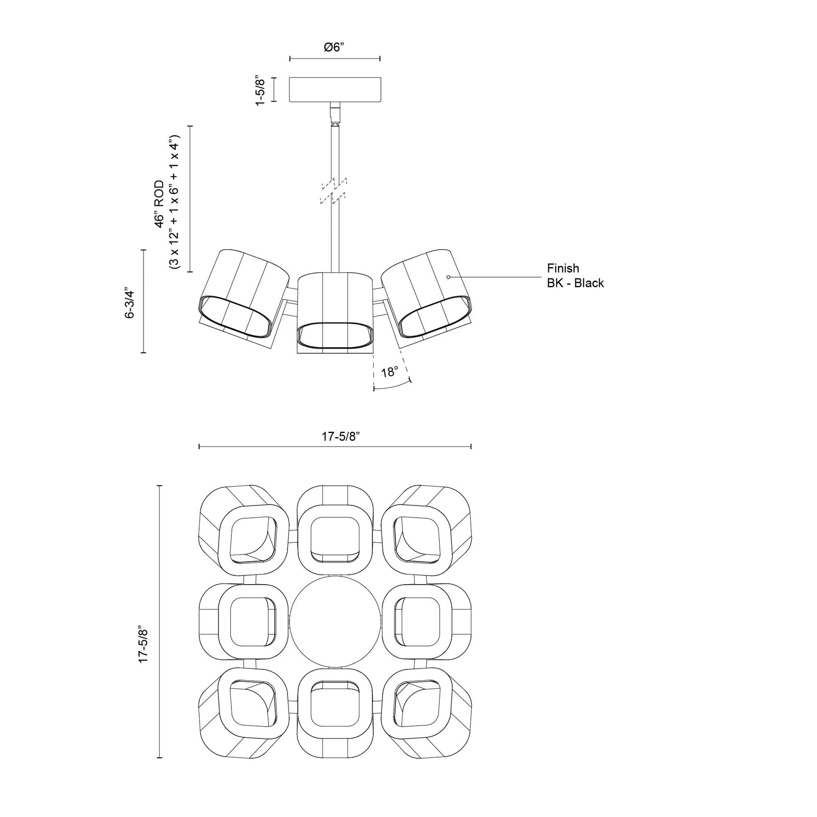 Arena 18-in Black LED Chandelier