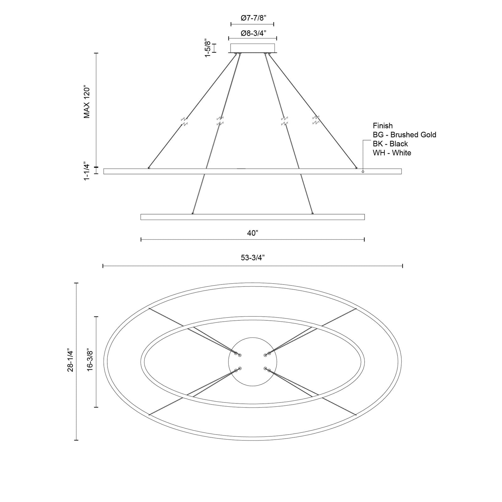 Ovale 54-in Two-Tier White LED Chandelier