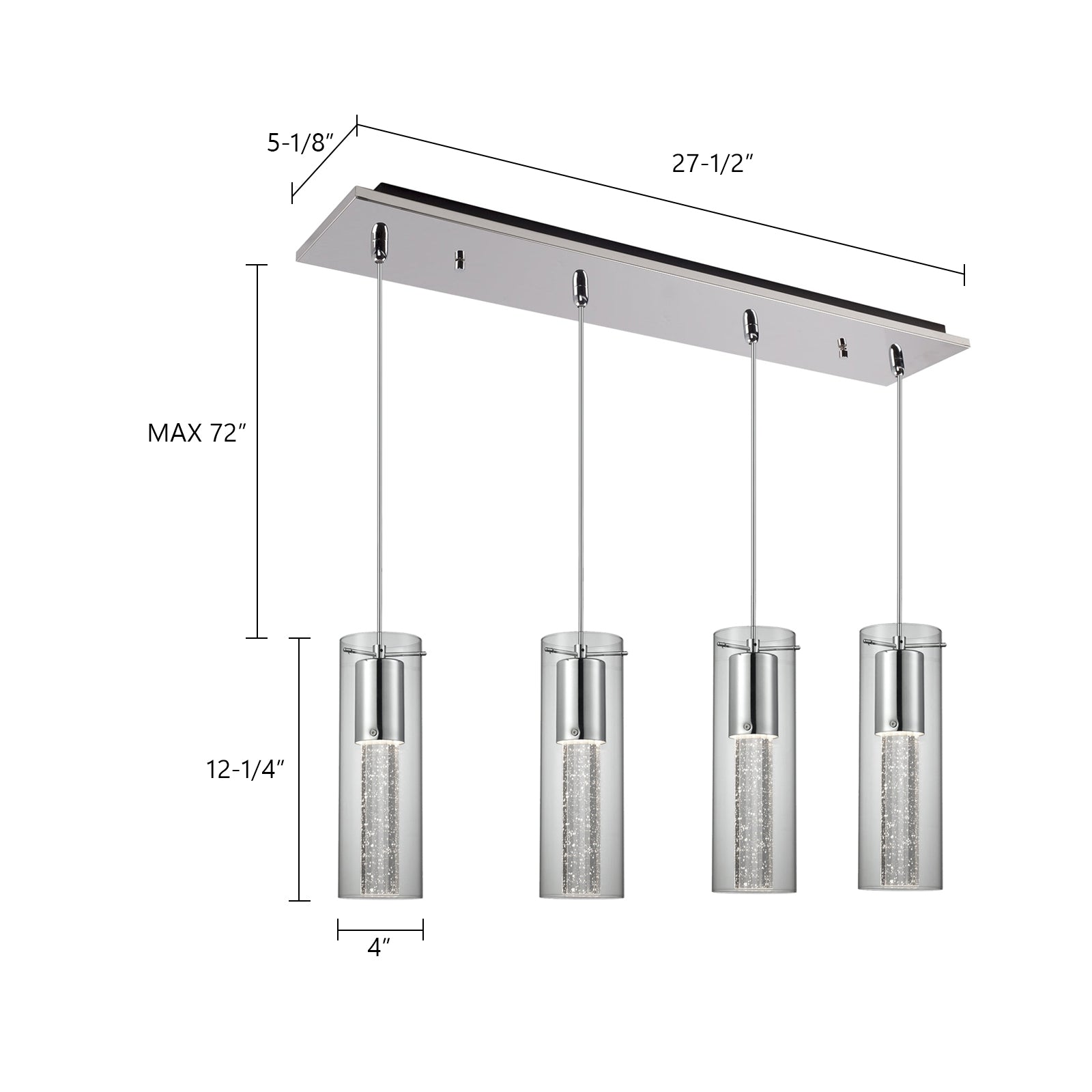 Champagne 25-in Chrome 4-Light Multi Pendant