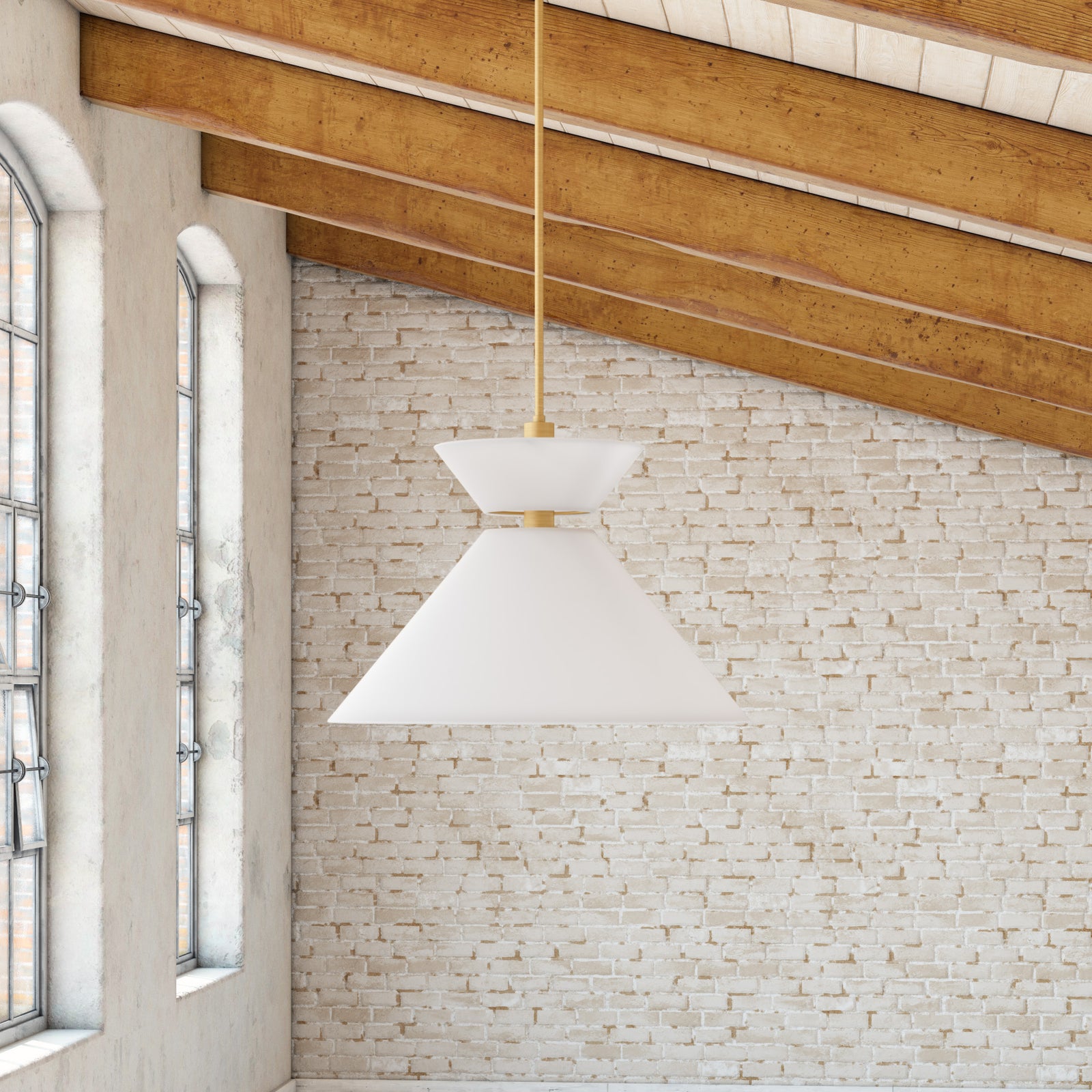 Chapelle 22-in Aged Gold/White Linen 1 Light Pendant