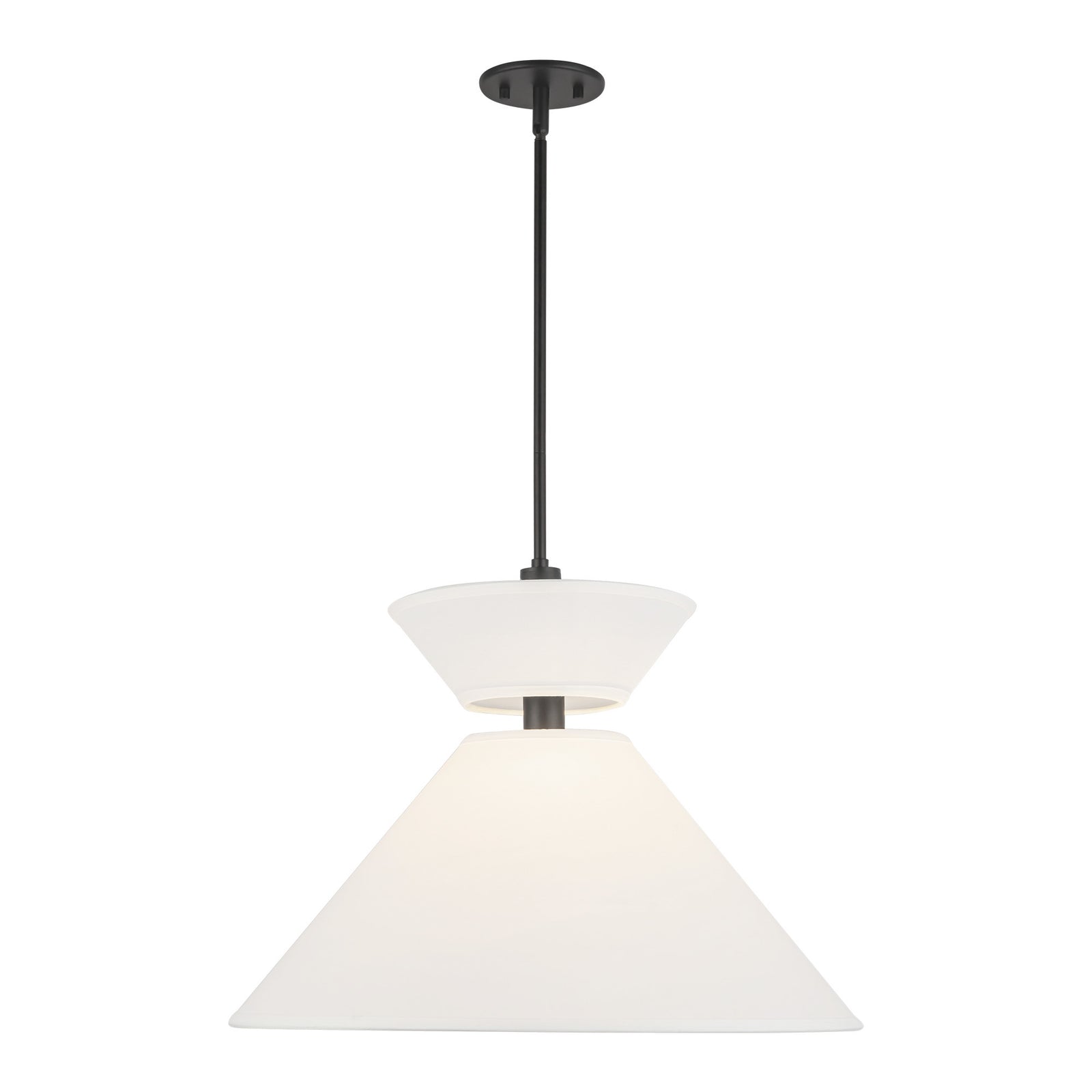 Chapelle 22-in Matte Black/White Linen 1 Light Pendant