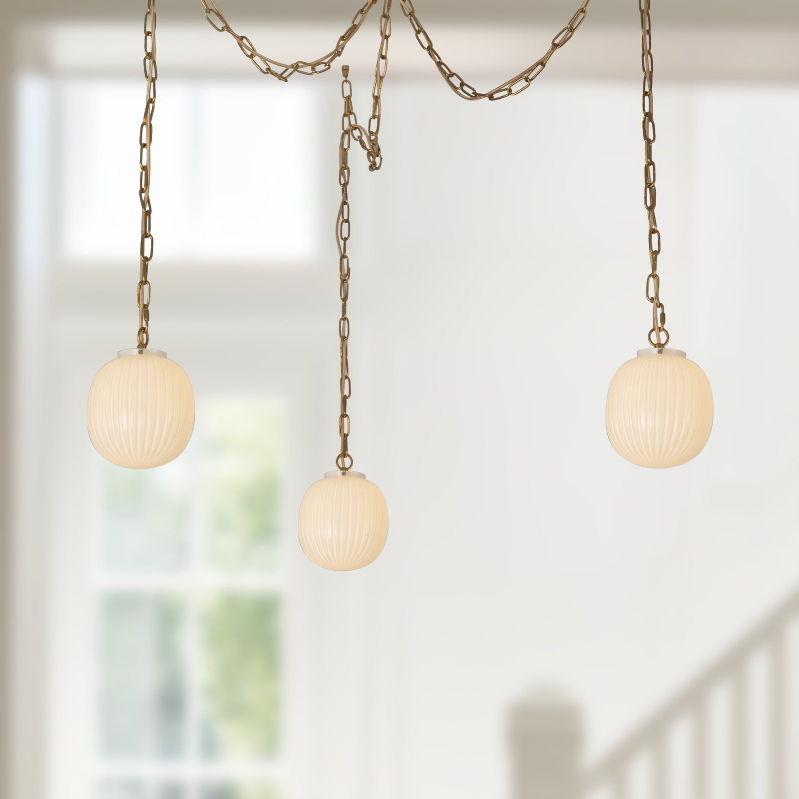 Cherise Brushed Gold/Glossy Ribbed Opal Glass Socket 7-in Multi Pendant