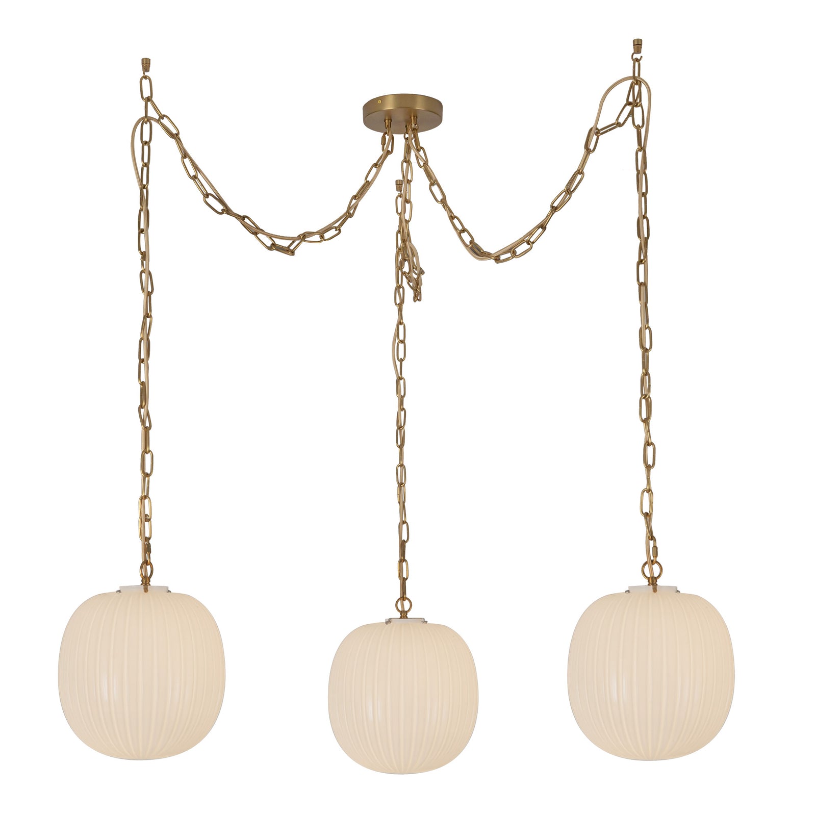 Cherise Brushed Gold/Glossy Ribbed Opal Glass Socket 12-in Multi Pendant
