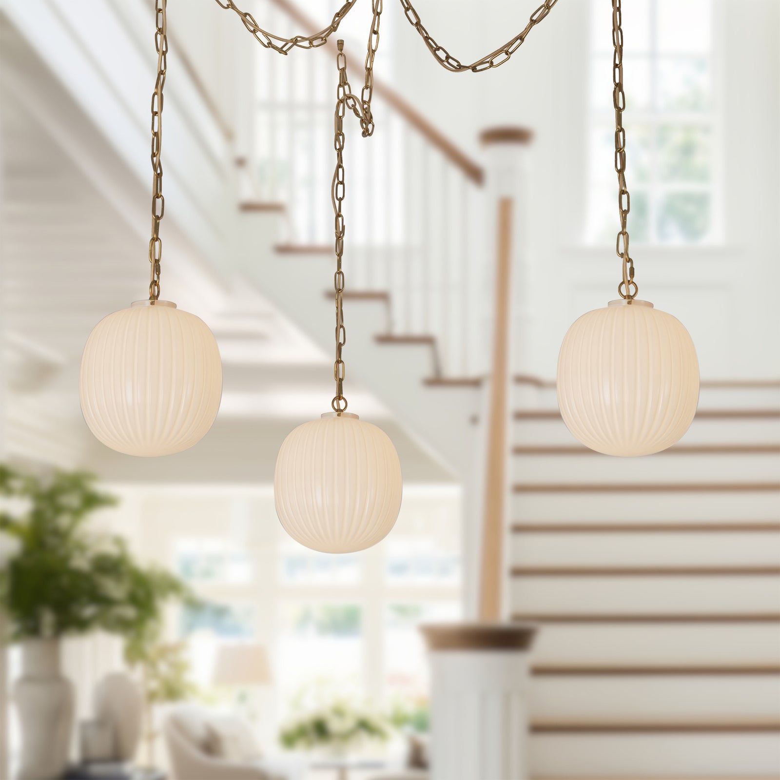 Cherise Brushed Gold/Glossy Ribbed Opal Glass Socket 12-in Multi Pendant