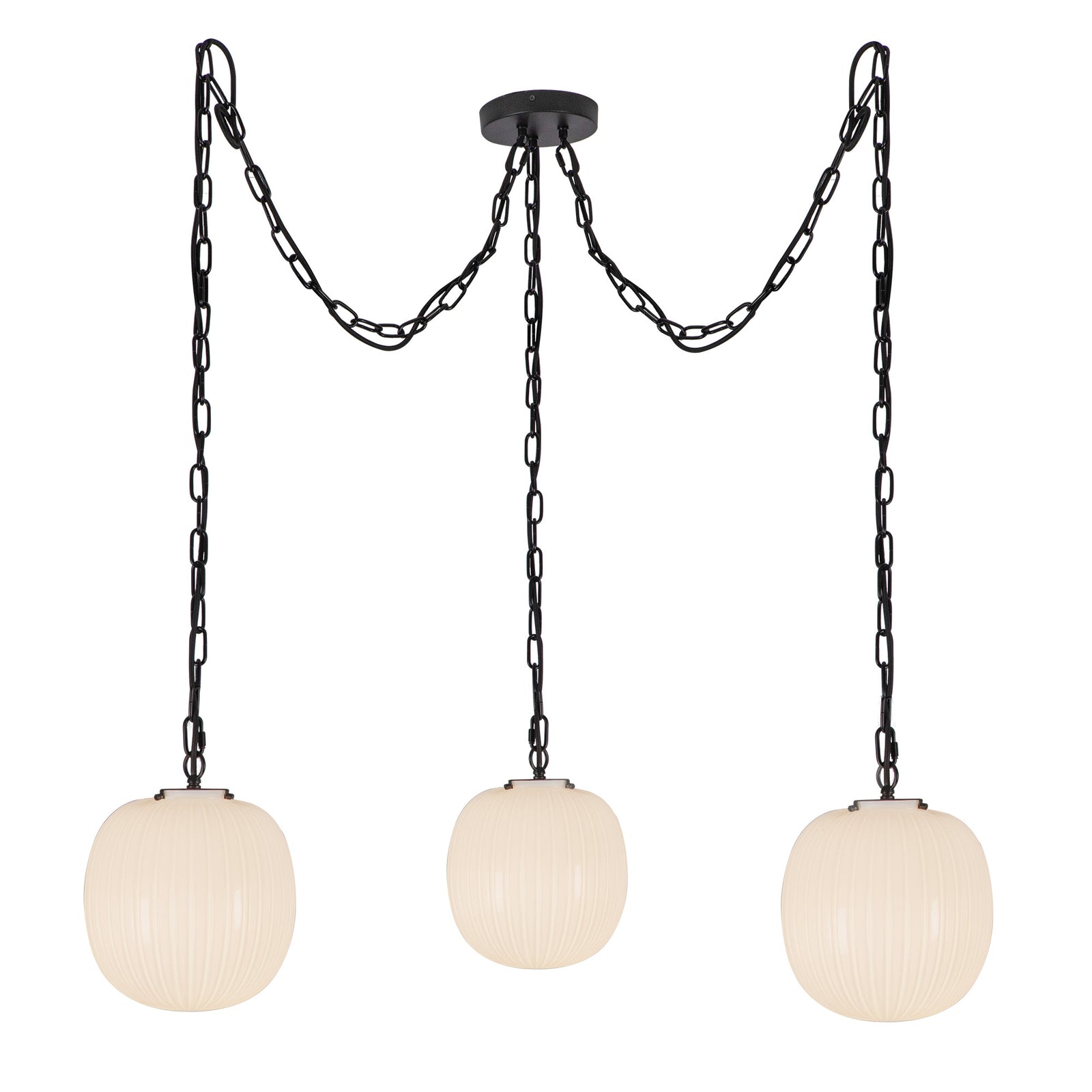 Cherise Matte Black/Glossy Ribbed Opal Glass Socket 12-in Multi Pendant