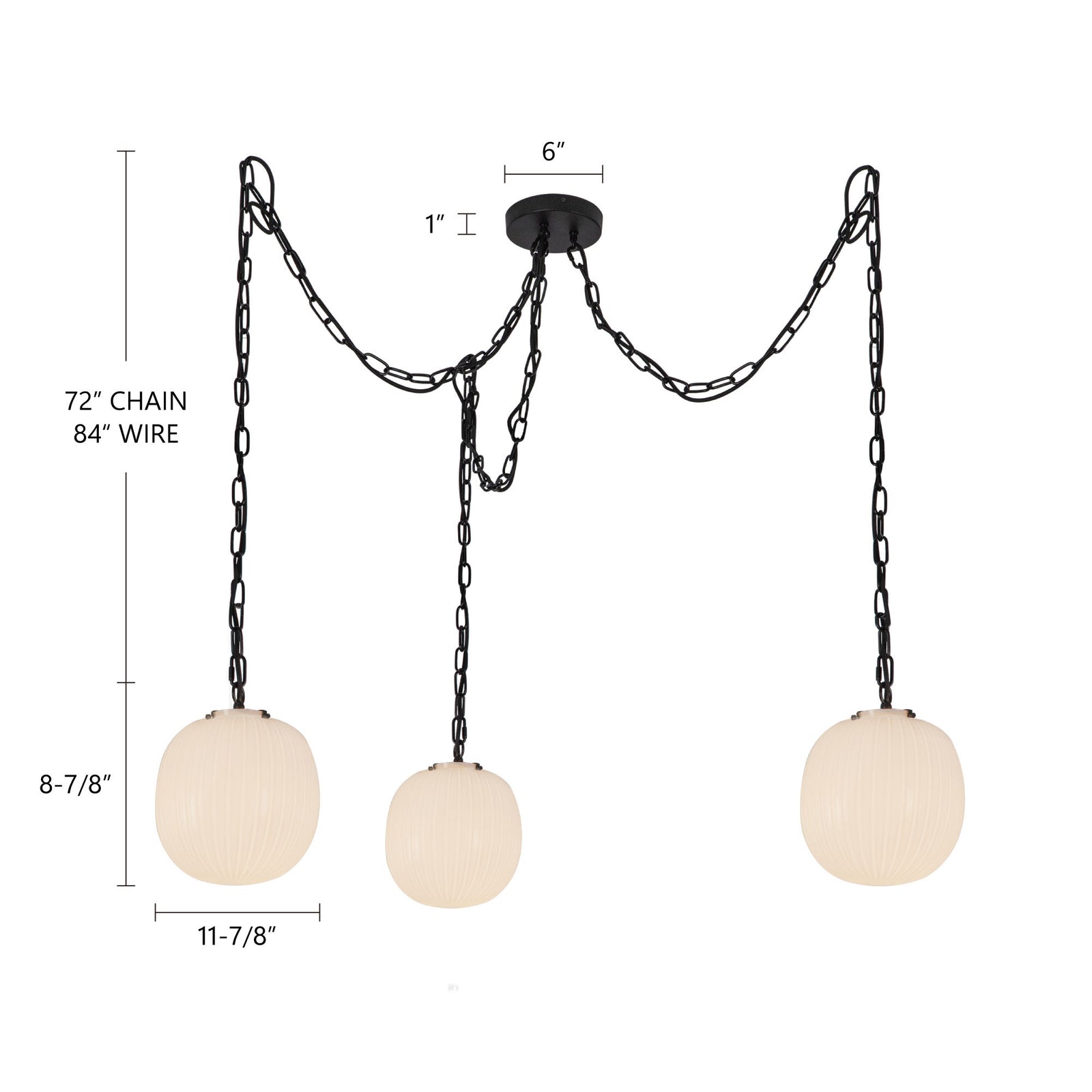 Cherise Matte Black/Glossy Ribbed Opal Glass Socket 12-in Multi Pendant