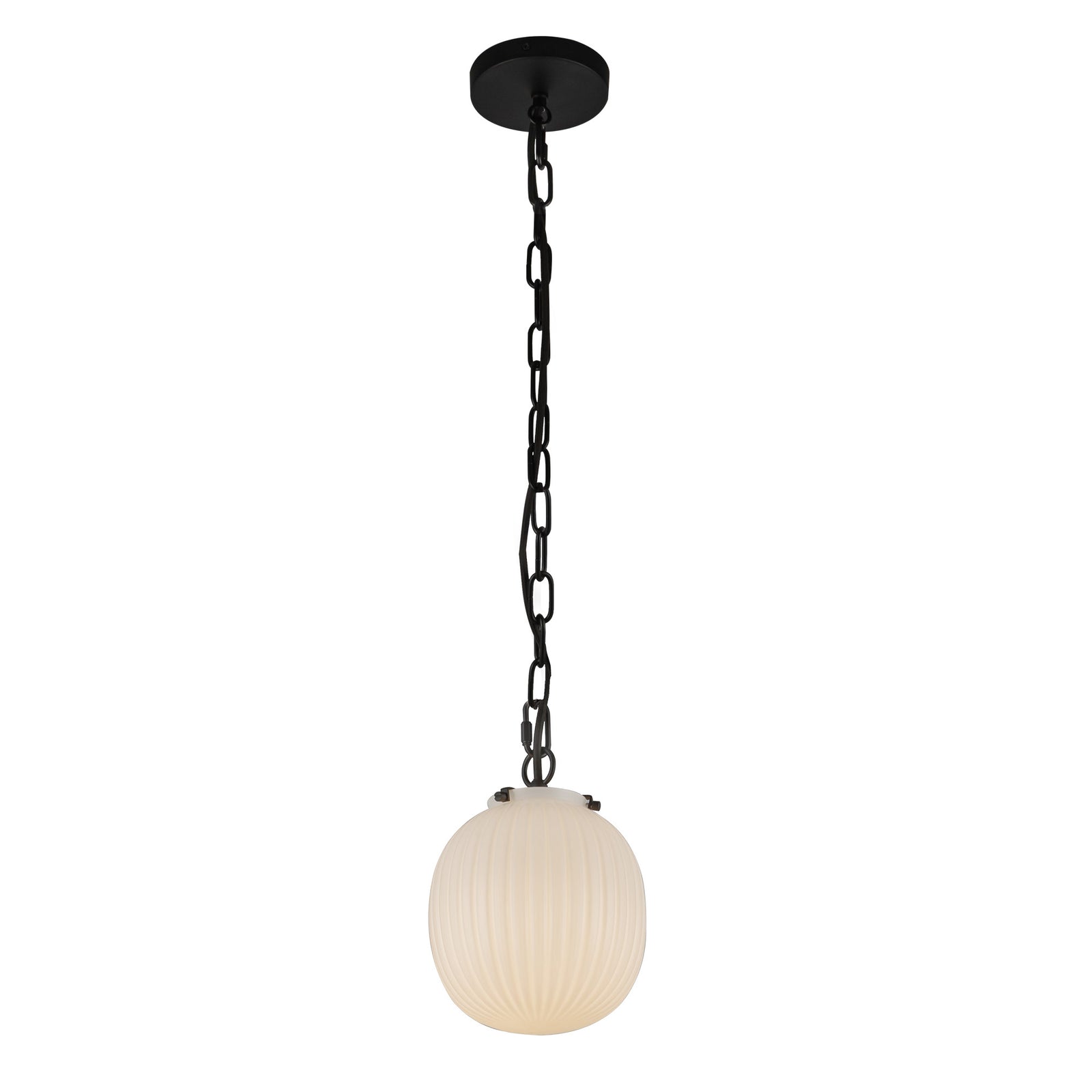 Cherise 7-in Matte Black/Glossy Ribbed Opal Glass Socket Pendant