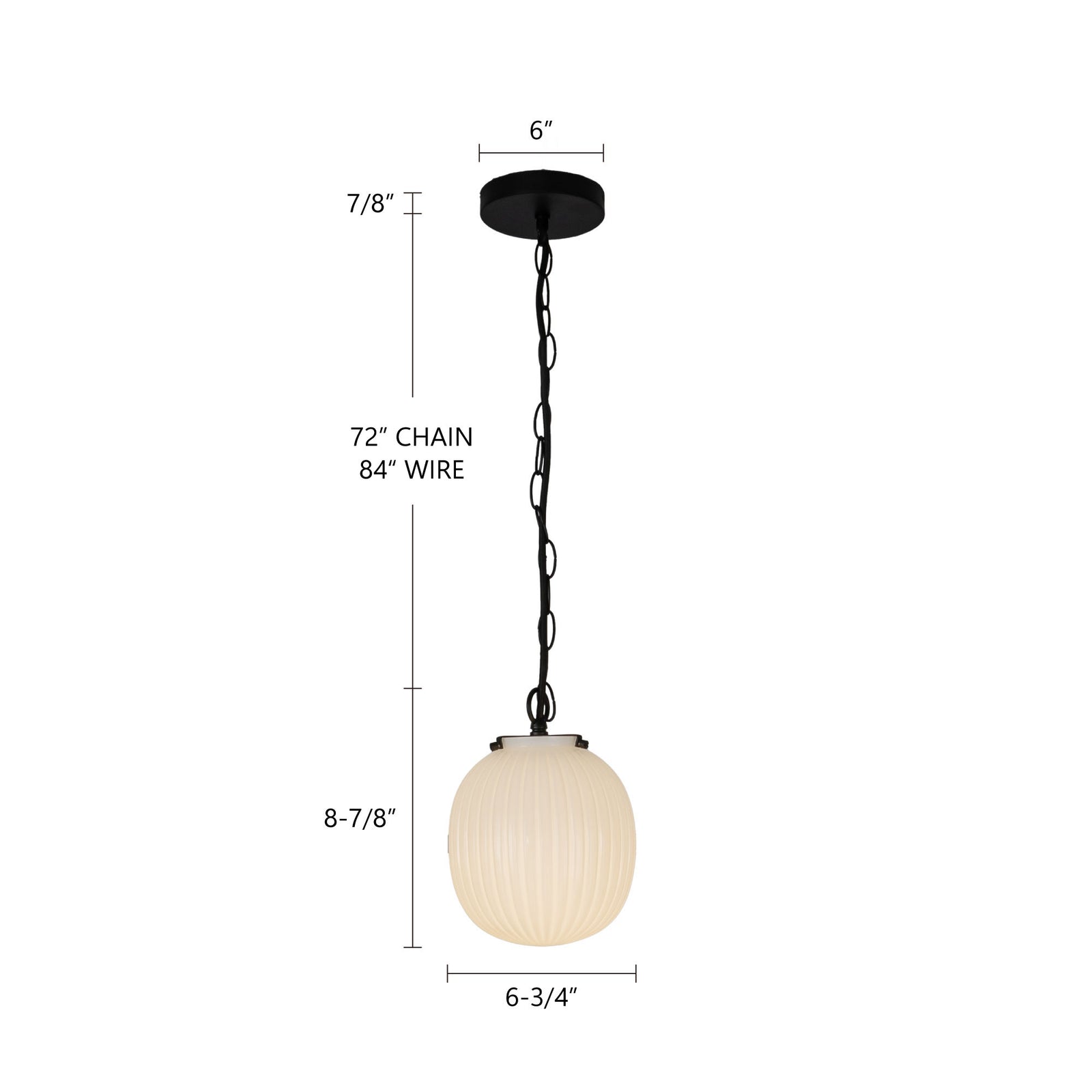 Cherise 7-in Matte Black/Glossy Ribbed Opal Glass Socket Pendant