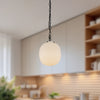 Cherise 12-in Matte Black/Glossy Ribbed Opal Glass Socket Pendant
