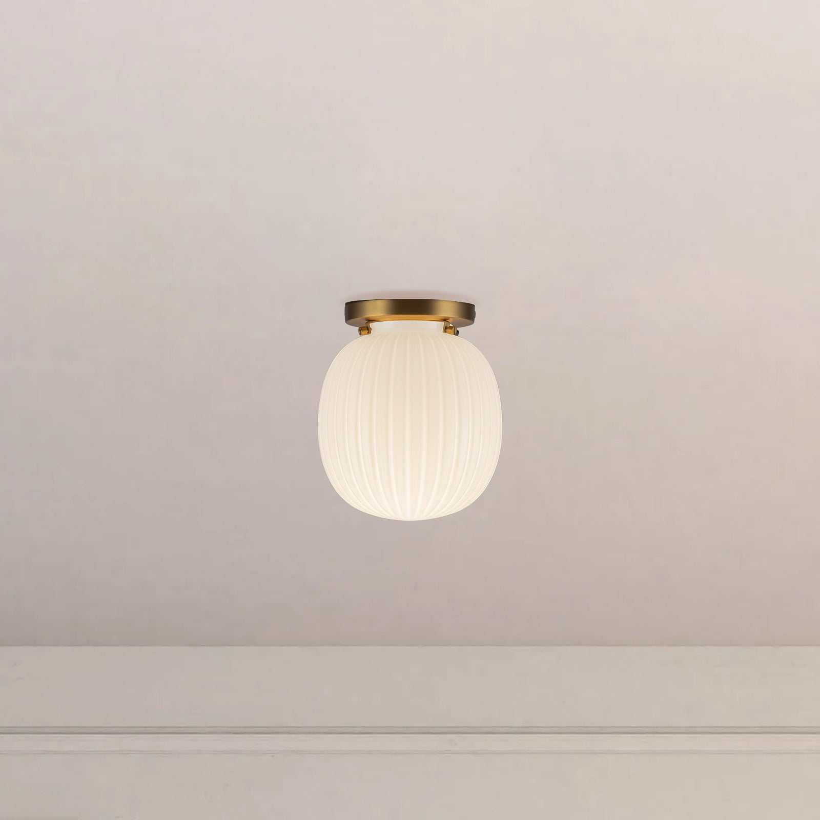 Cherise 7-in Brushed Gold/Glossy Ribbed Opal Glass Socket Semi-Flush Mount