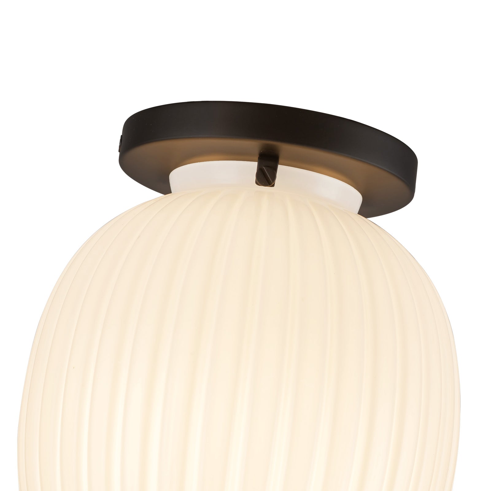 Cherise 7-in Matte Black/Glossy Ribbed Opal Glass Socket Semi-Flush Mount