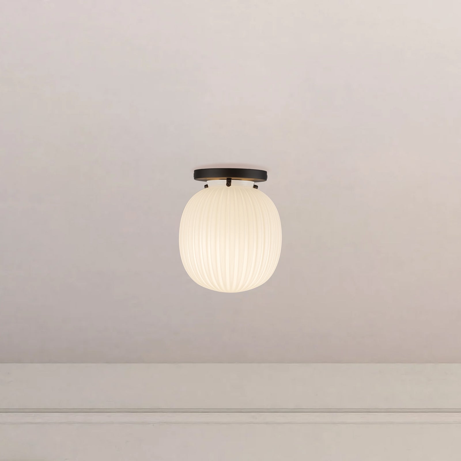 Cherise 7-in Matte Black/Glossy Ribbed Opal Glass Socket Semi-Flush Mount