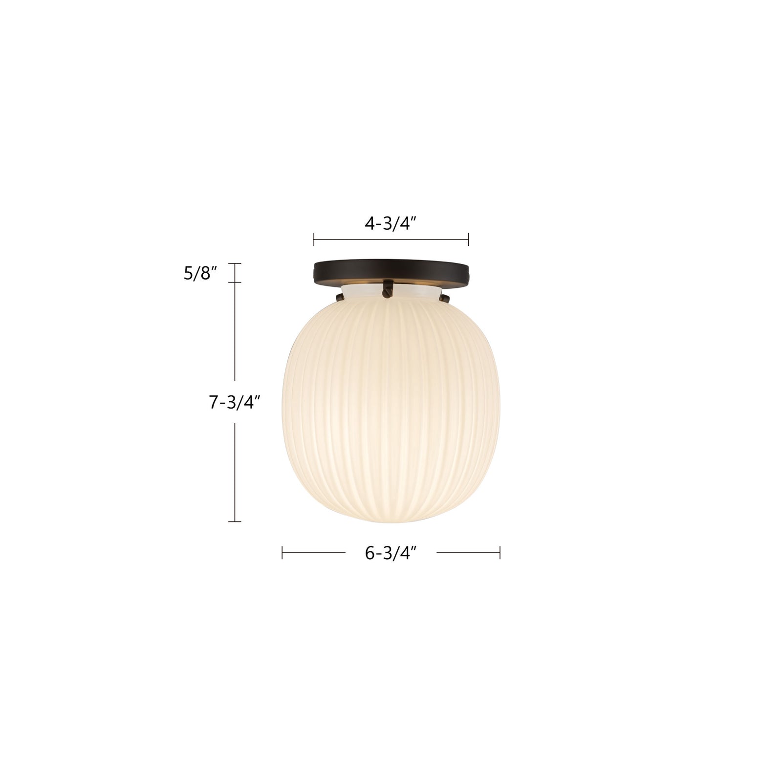 Cherise 7-in Matte Black/Glossy Ribbed Opal Glass Socket Semi-Flush Mount