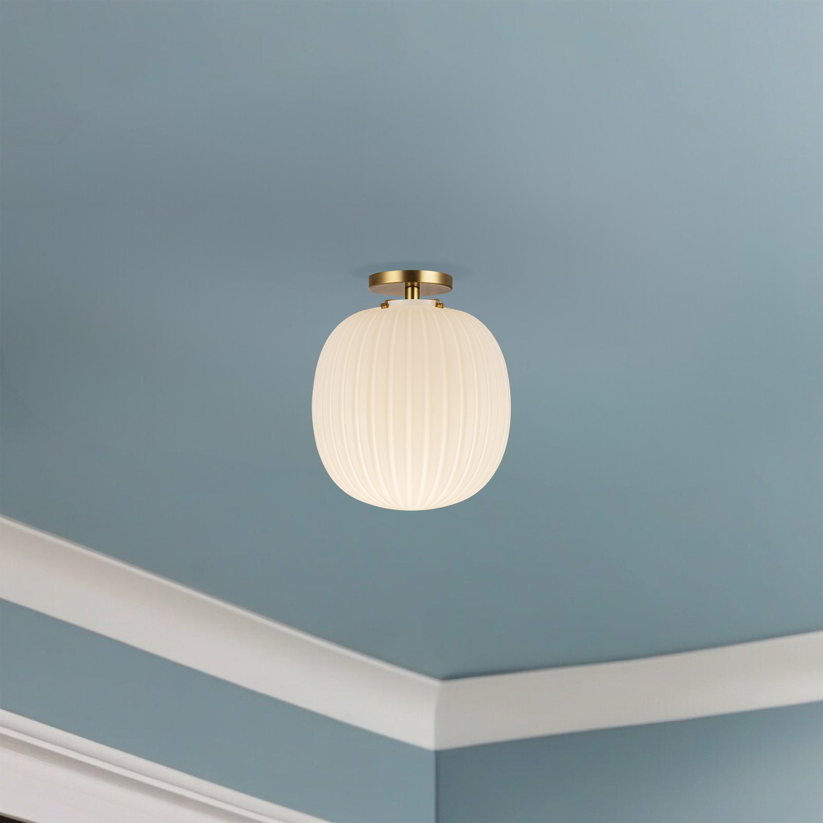 Cherise 12-in Brushed Gold/Glossy Ribbed Opal Glass Socket Semi-Flush Mount