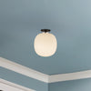 Cherise 12-in Matte Black/Glossy Ribbed Opal Glass Socket Semi-Flush Mount