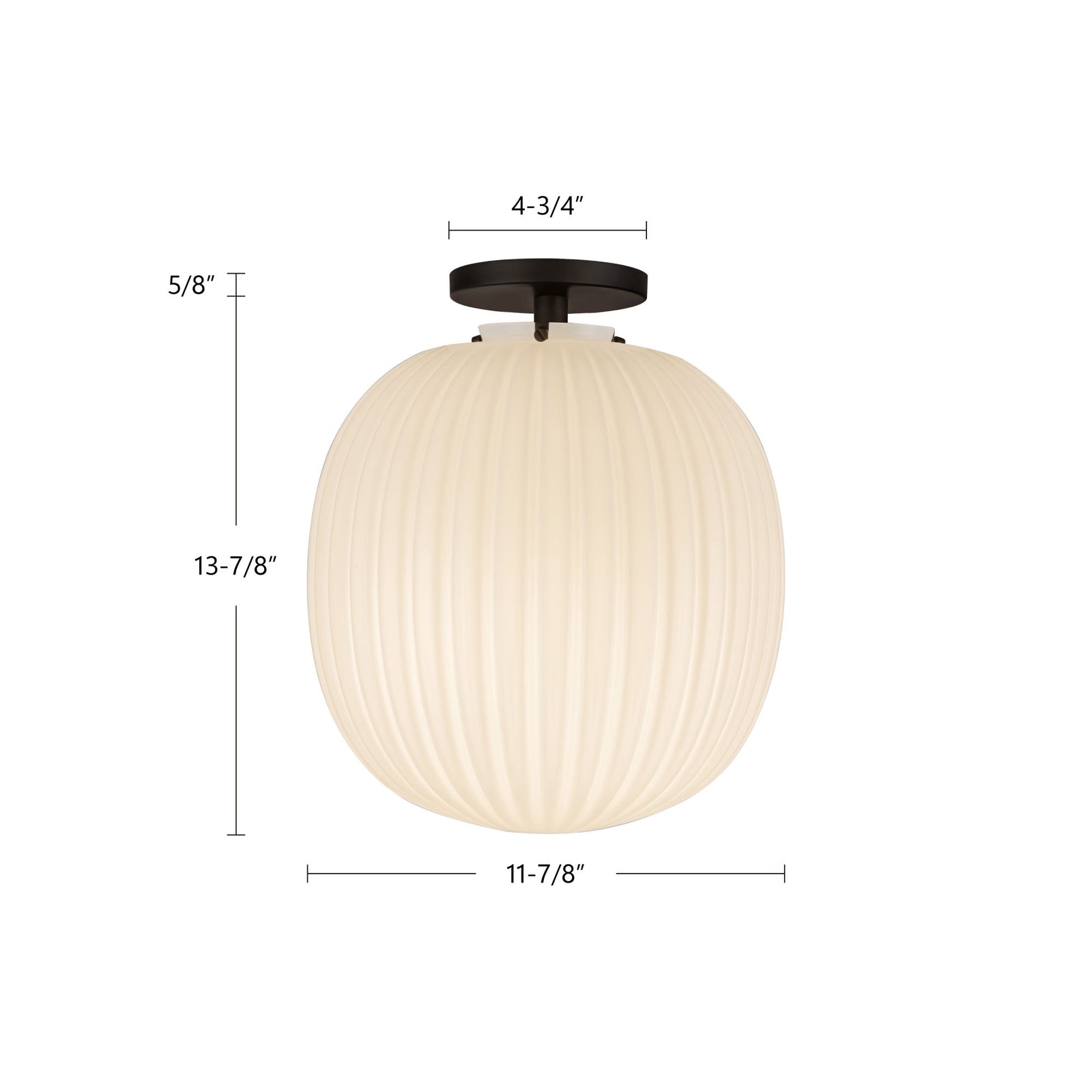 Cherise 12-in Matte Black/Glossy Ribbed Opal Glass Socket Semi-Flush Mount