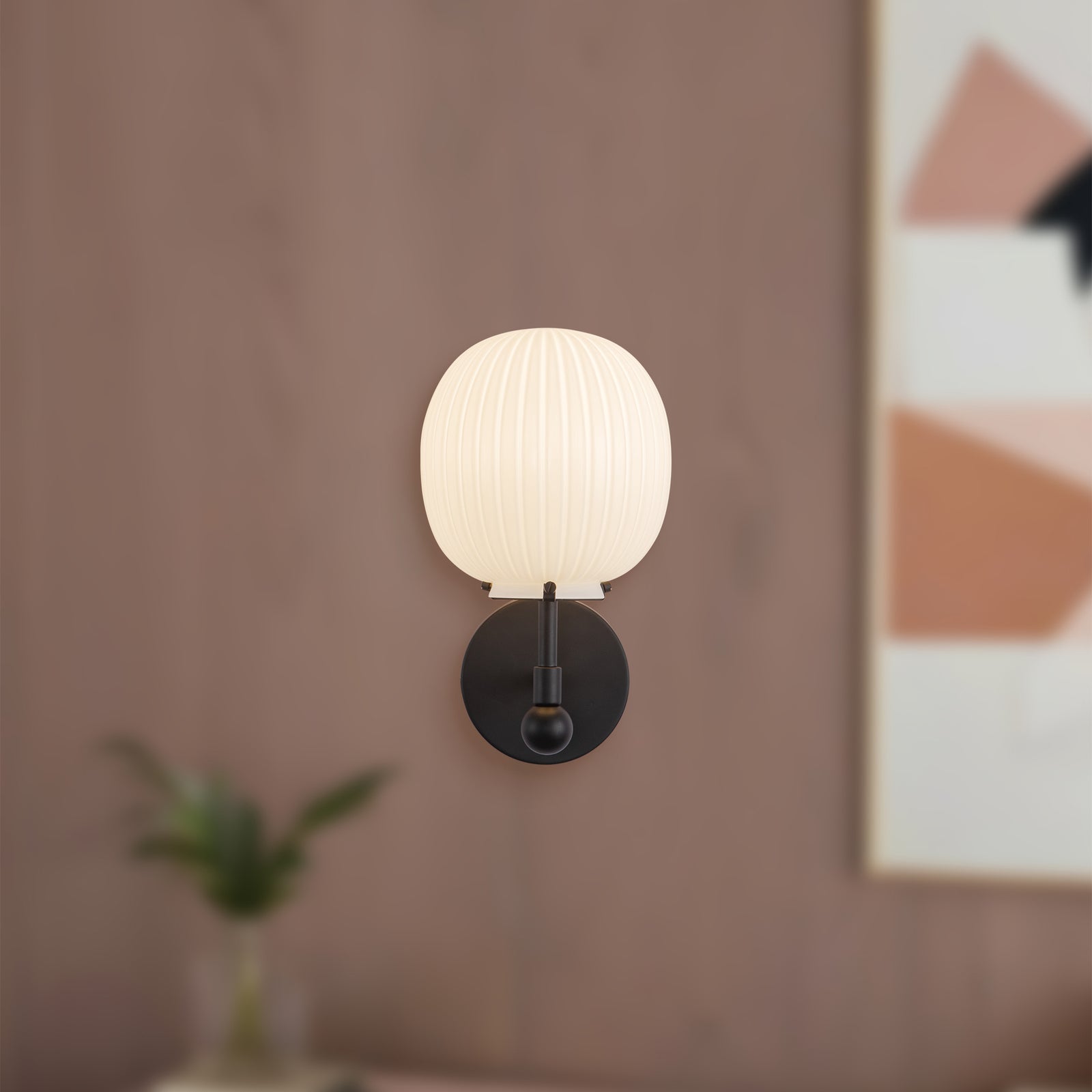 Cherise 7-in Matte Black/Glossy Ribbed Opal Glass Socket Wall/Vanity Light