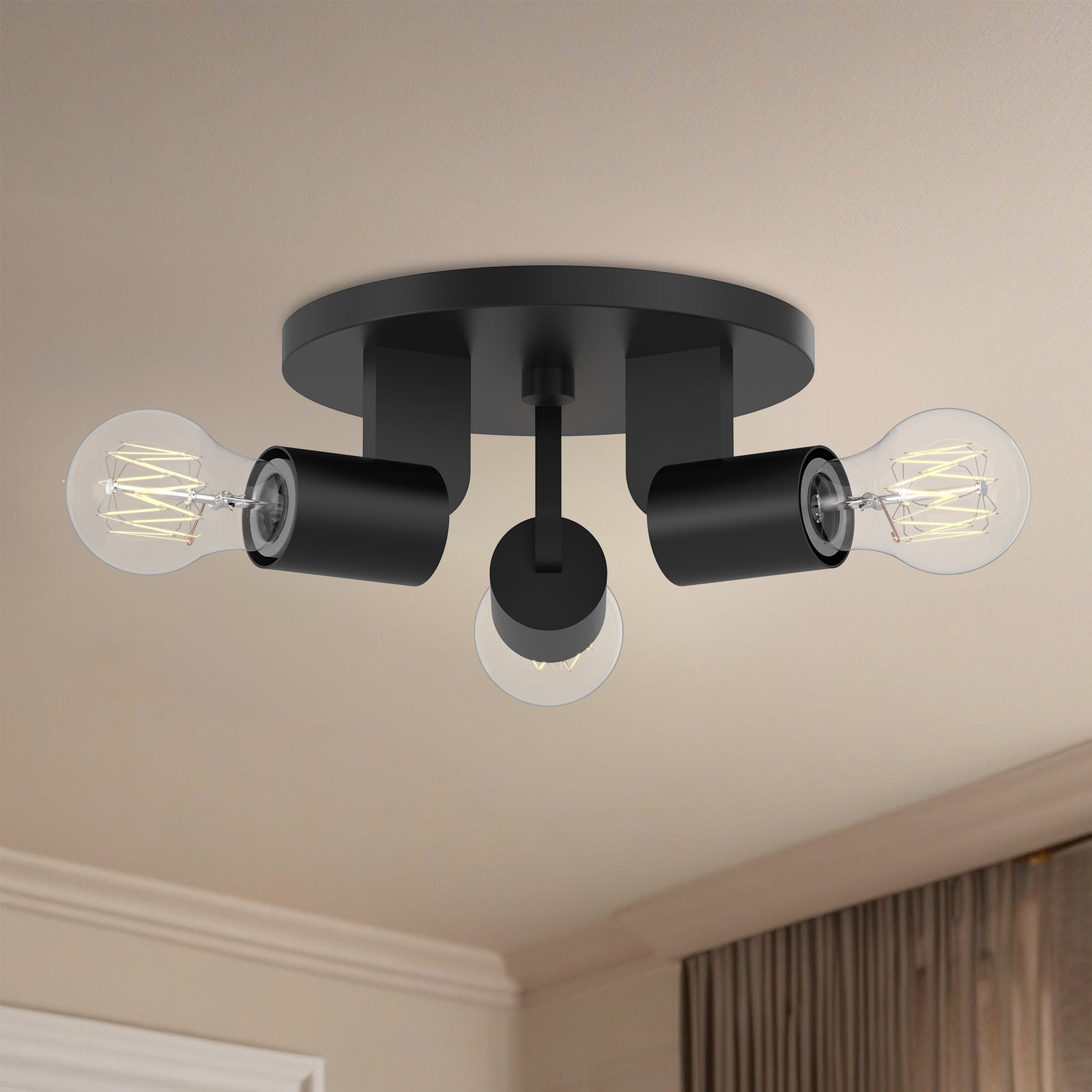 Claire 10-in Matte Black 3 Lights Semi Flush Mount