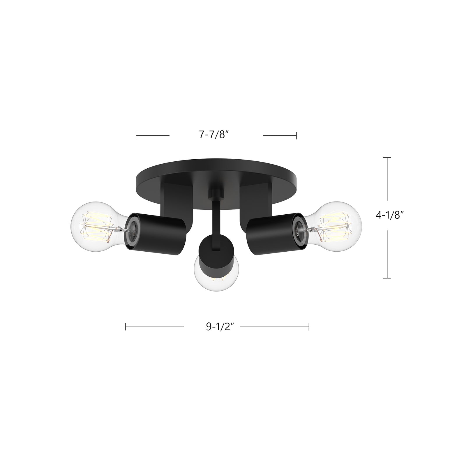 Claire 10-in Matte Black 3 Lights Semi Flush Mount