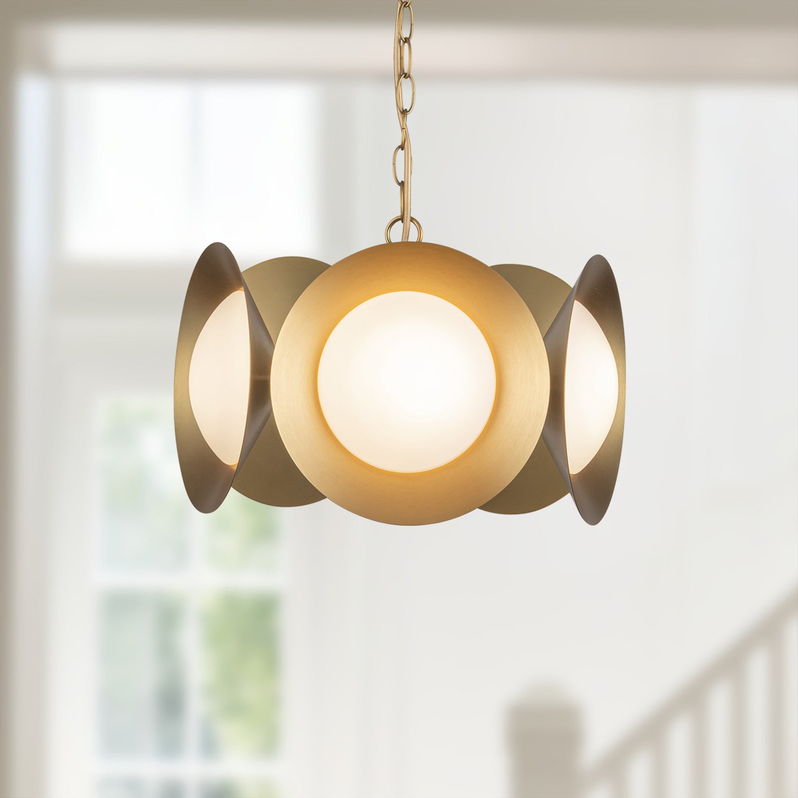Cleo 16-in Brushed Gold/Opal Glass LED Chandelier