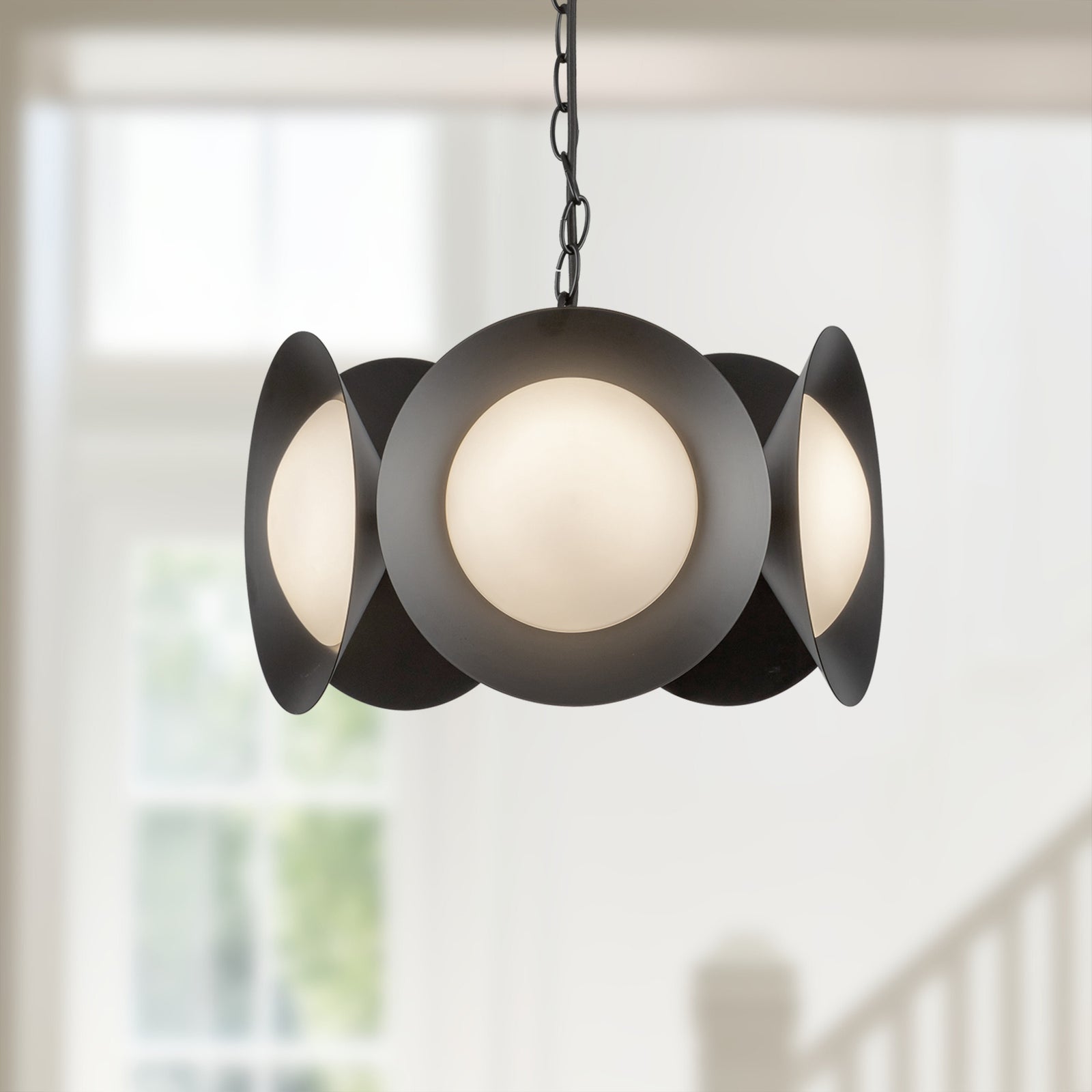 Cleo 16-in Black/Opal Glass LED Chandelier