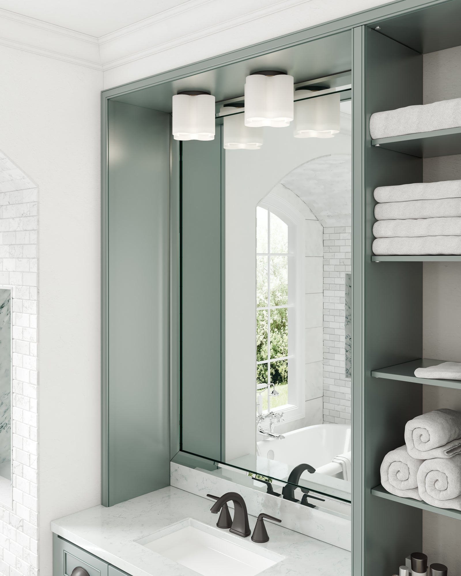 Clover 9-in Black/Opal Glass LED Flush Mount