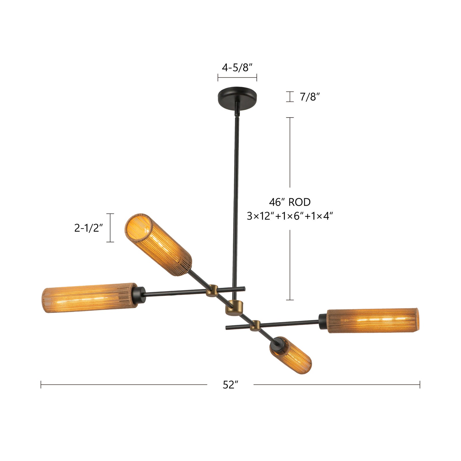 Colby 52-in Matte Black/Tan Jute Socket Linear Pendant