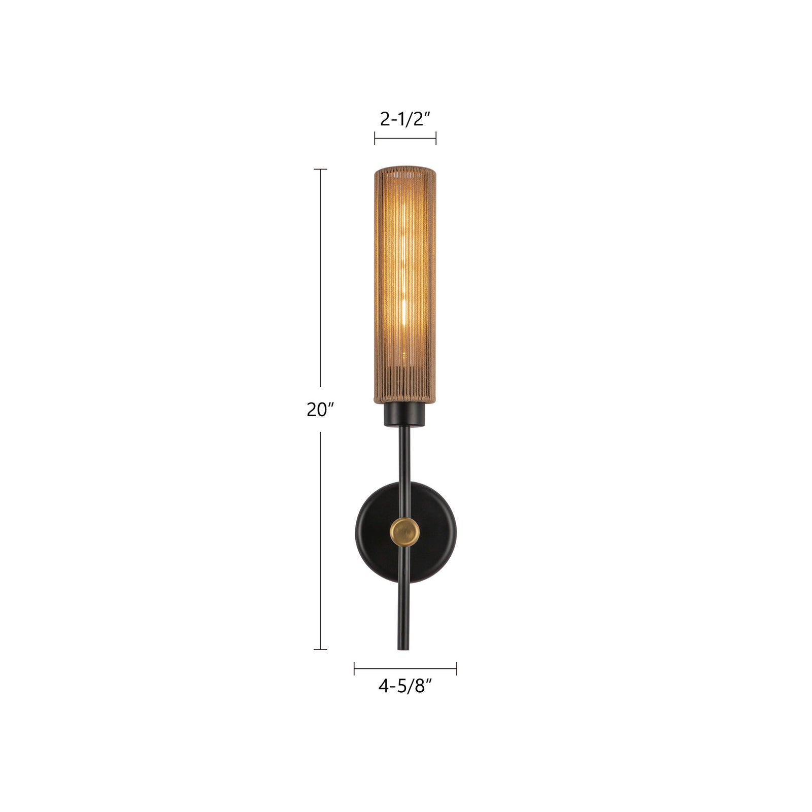 Colby 20-in Matte Black/Tan Jute Socket Wall/Vanity Light