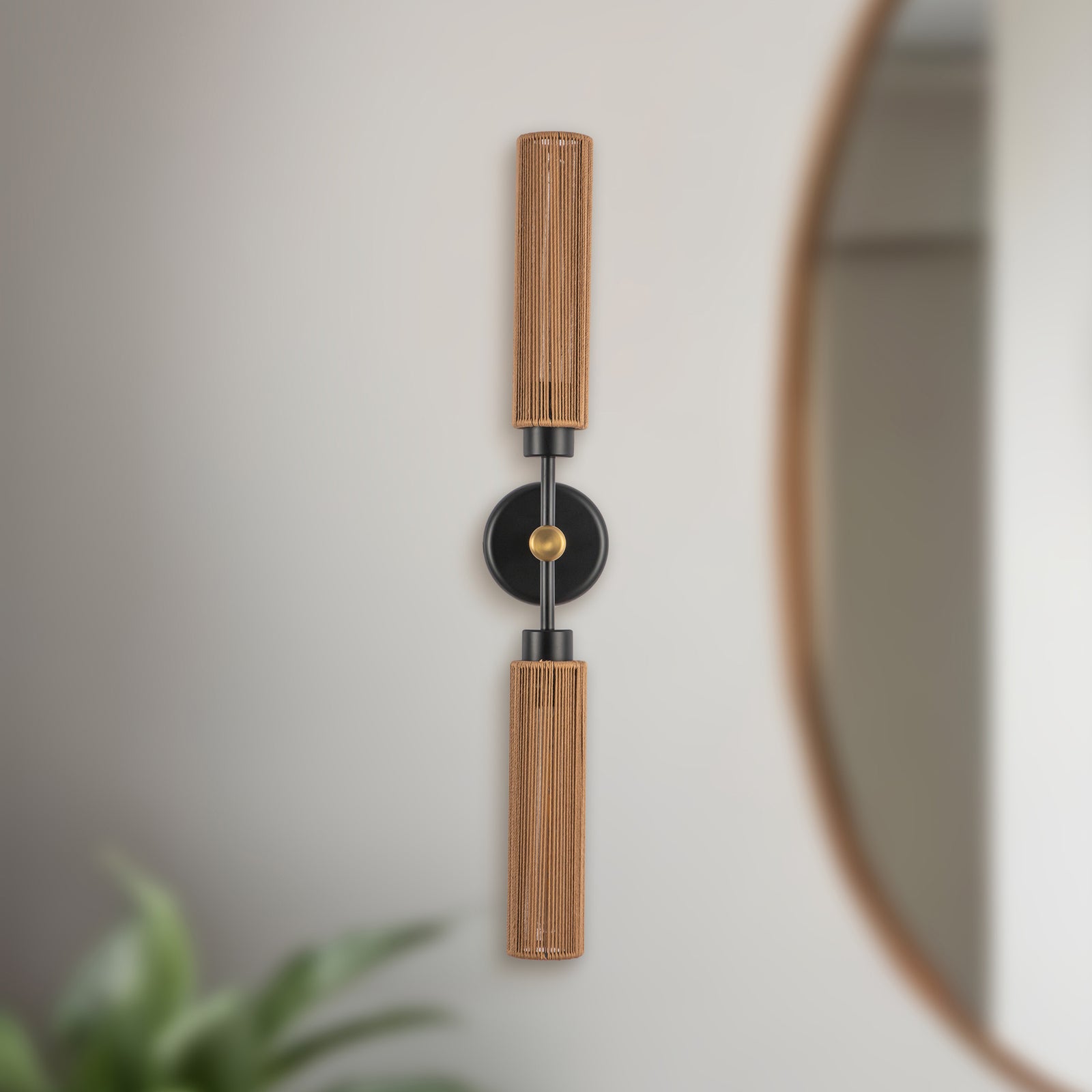 Colby 23-in Matte Black/Tan Jute Socket Wall/Vanity Light