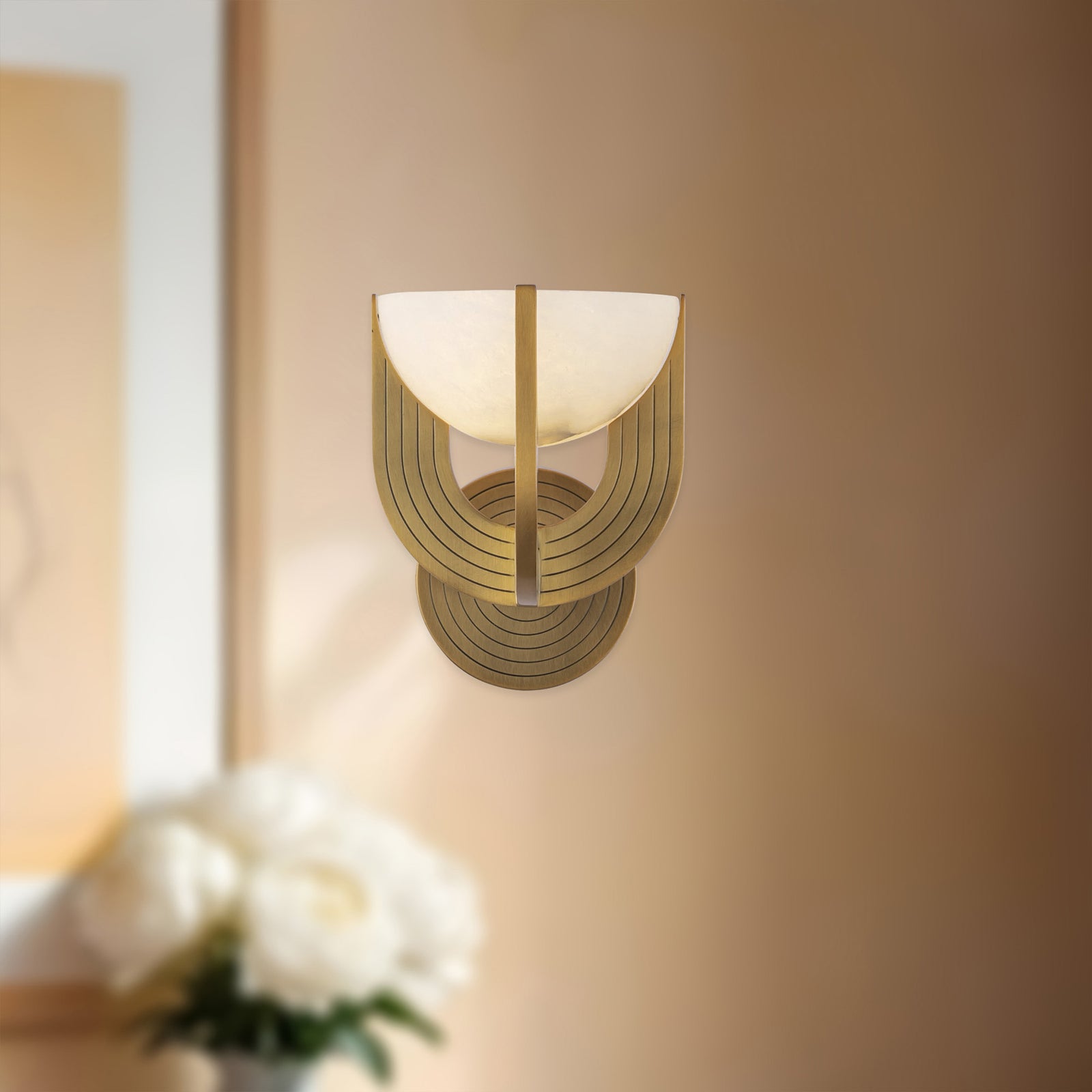 Colette 7-in Vintage Brass/Alabaster LED Wall Vanity