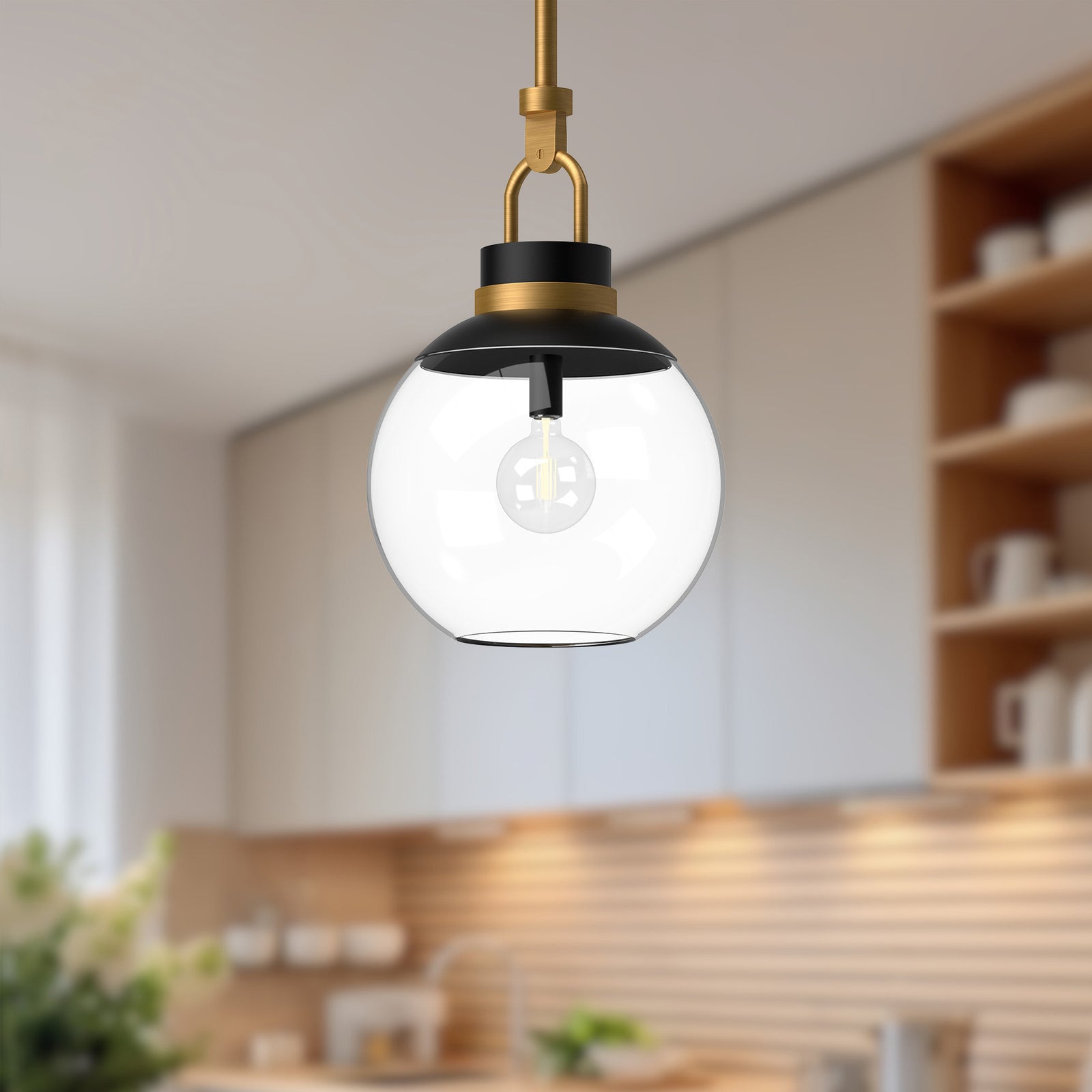 Copperfield 12-in Aged Gold/Clear Glass 1 Light Pendant