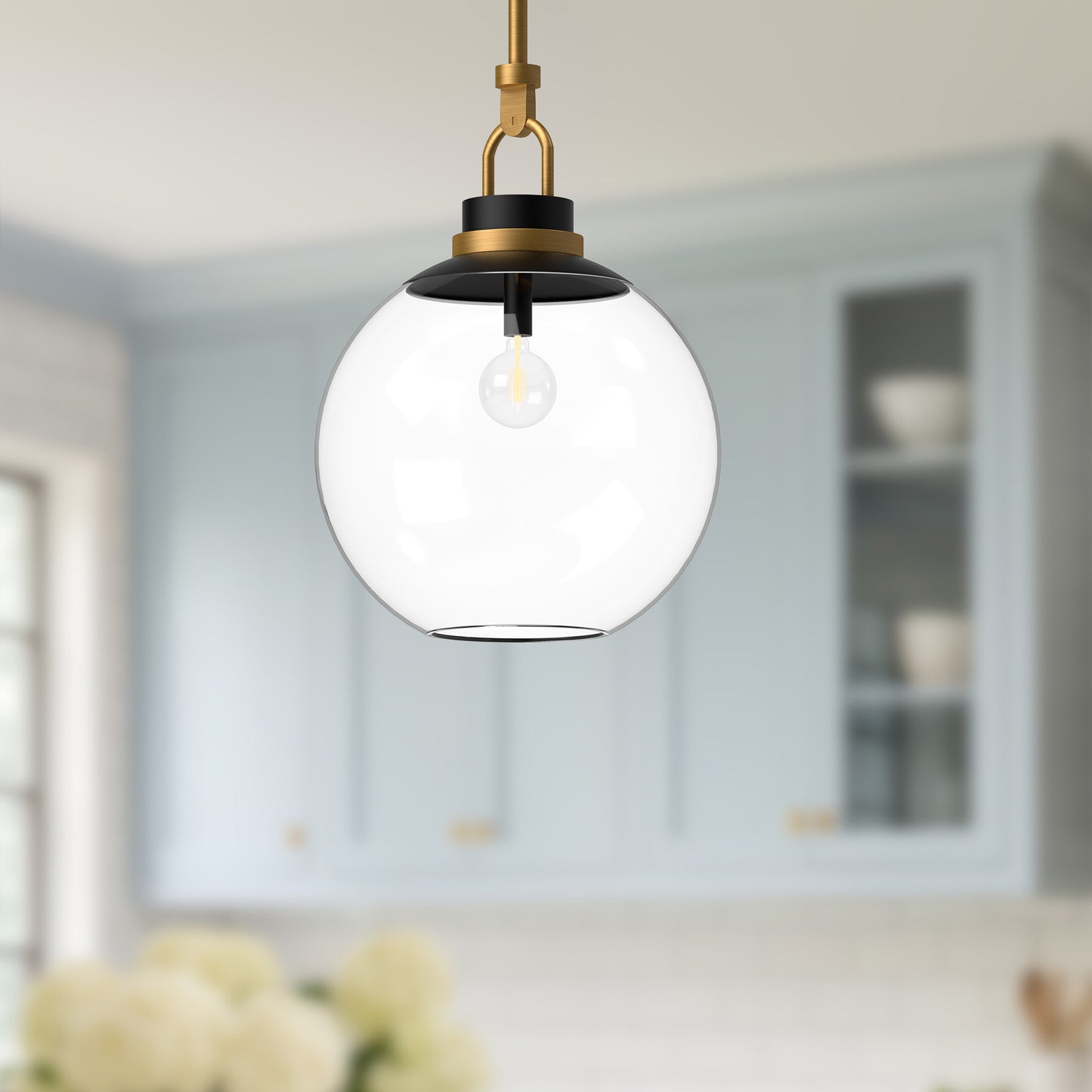 Copperfield 16-in Aged Gold/Clear Glass 1 Light Pendant