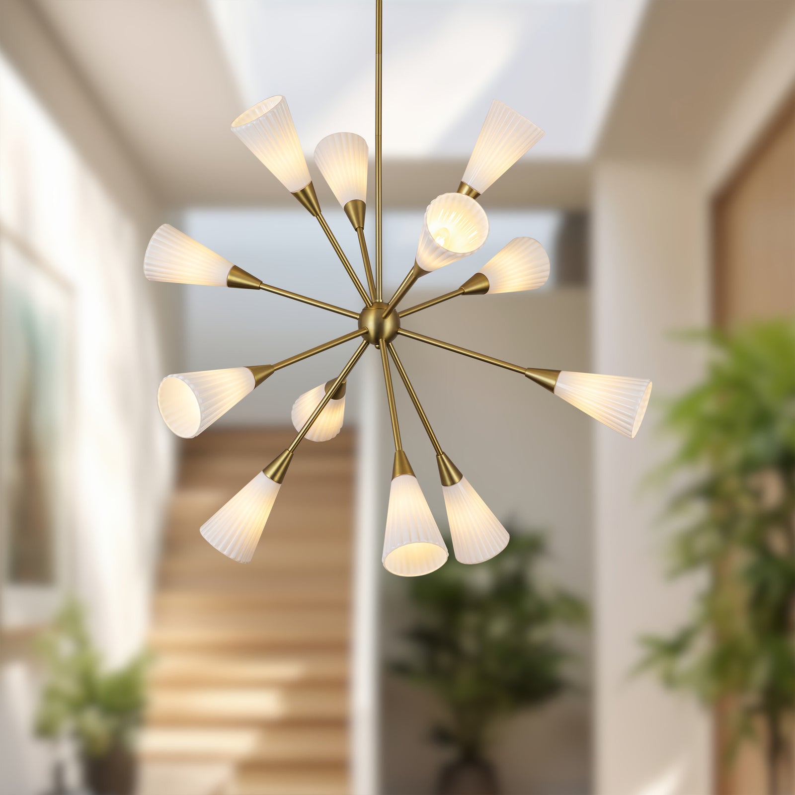 Cosmo 39-in Brushed Gold/Glossy Ribbed Opal Glass Socket Chandelier