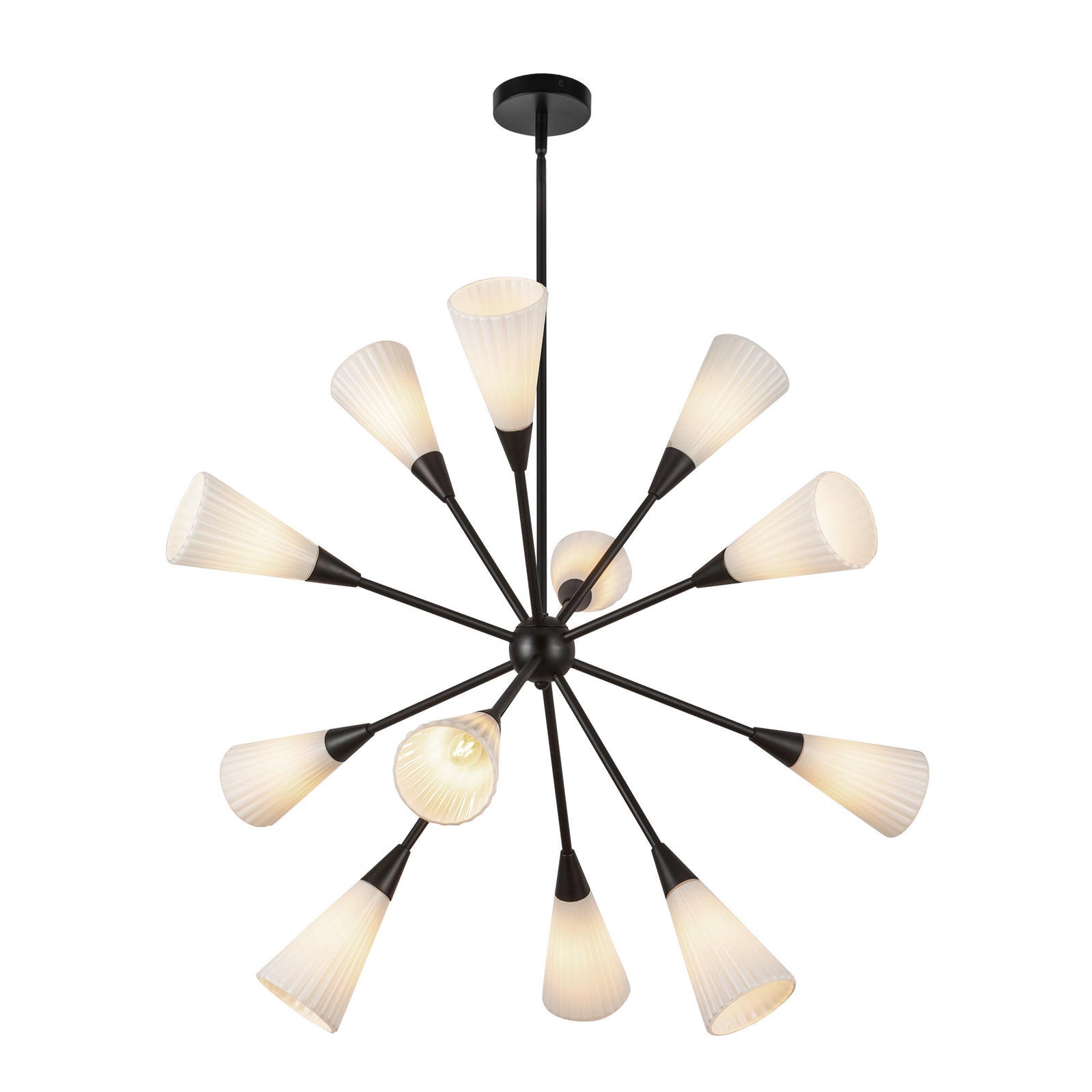 Cosmo 39-in Matte Black/Glossy Ribbed Opal Glass Socket Chandelier