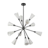 Cosmo 39-in Matte Black/Glossy Ribbed Opal Glass Socket Chandelier