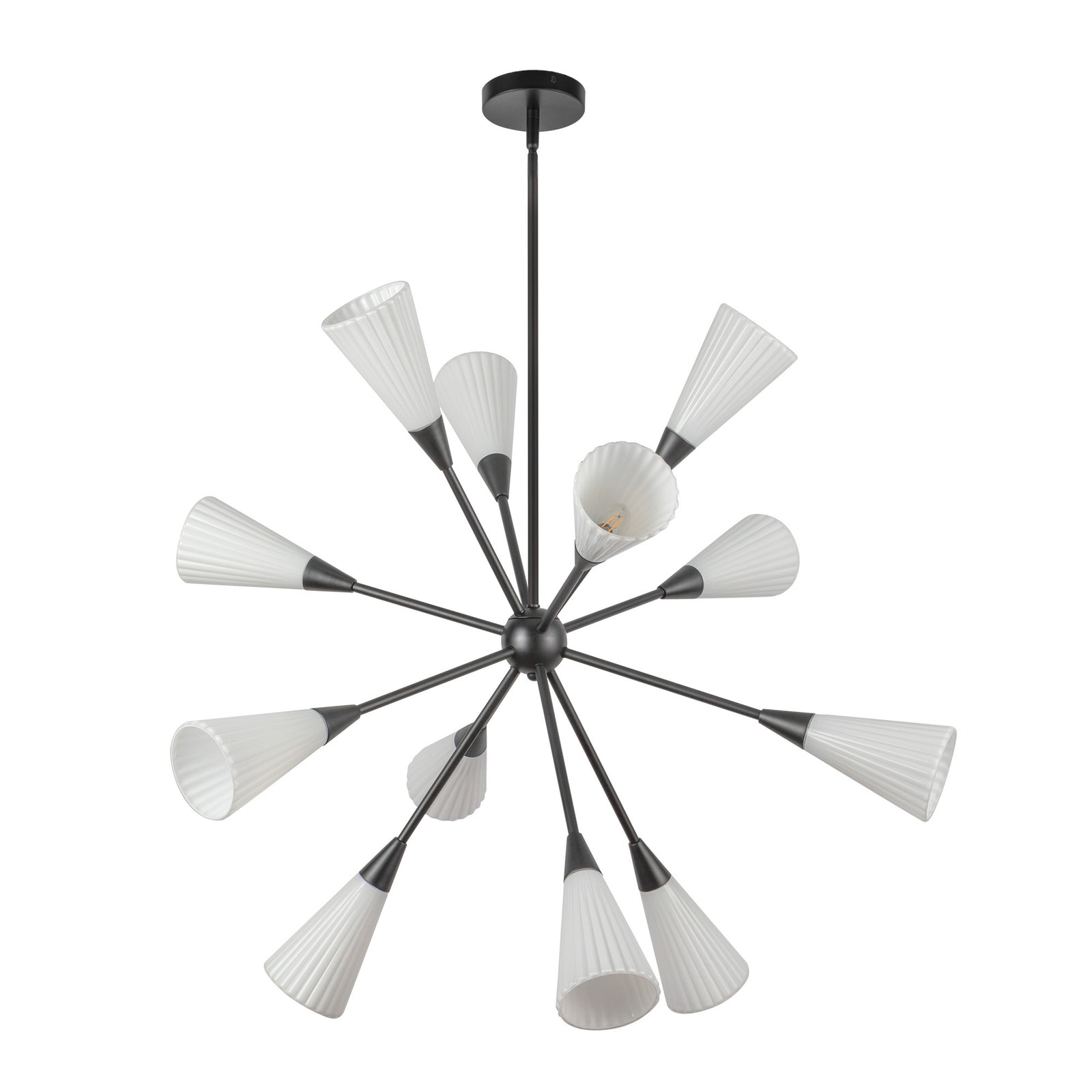 Cosmo 39-in Matte Black/Glossy Ribbed Opal Glass Socket Chandelier